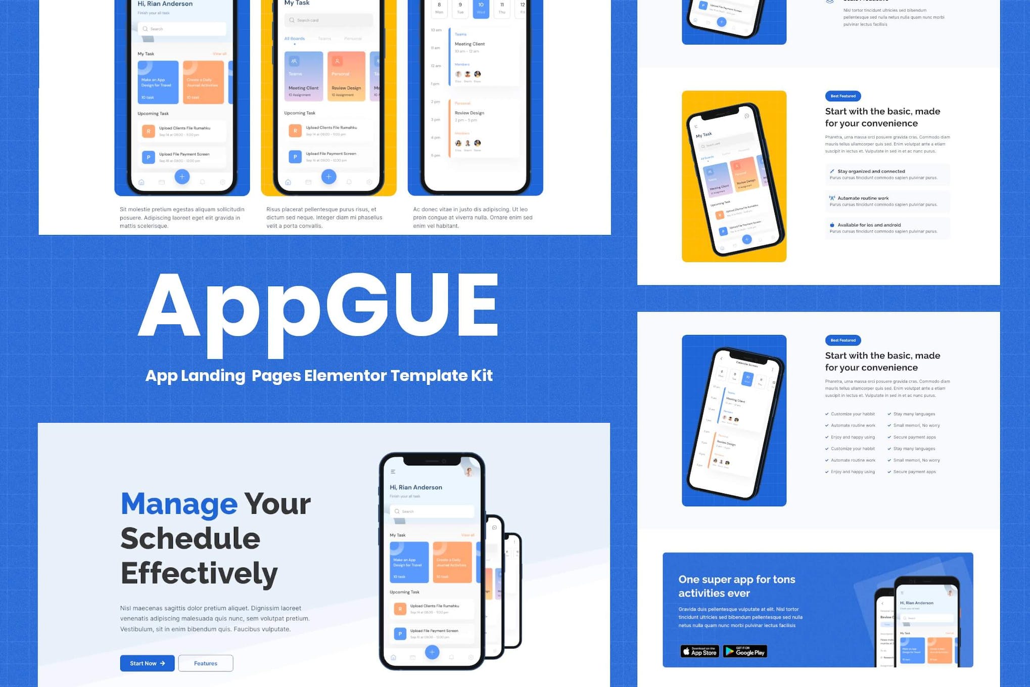 AppGUE- Mobile App Showcase Elementor Pro Template Kit