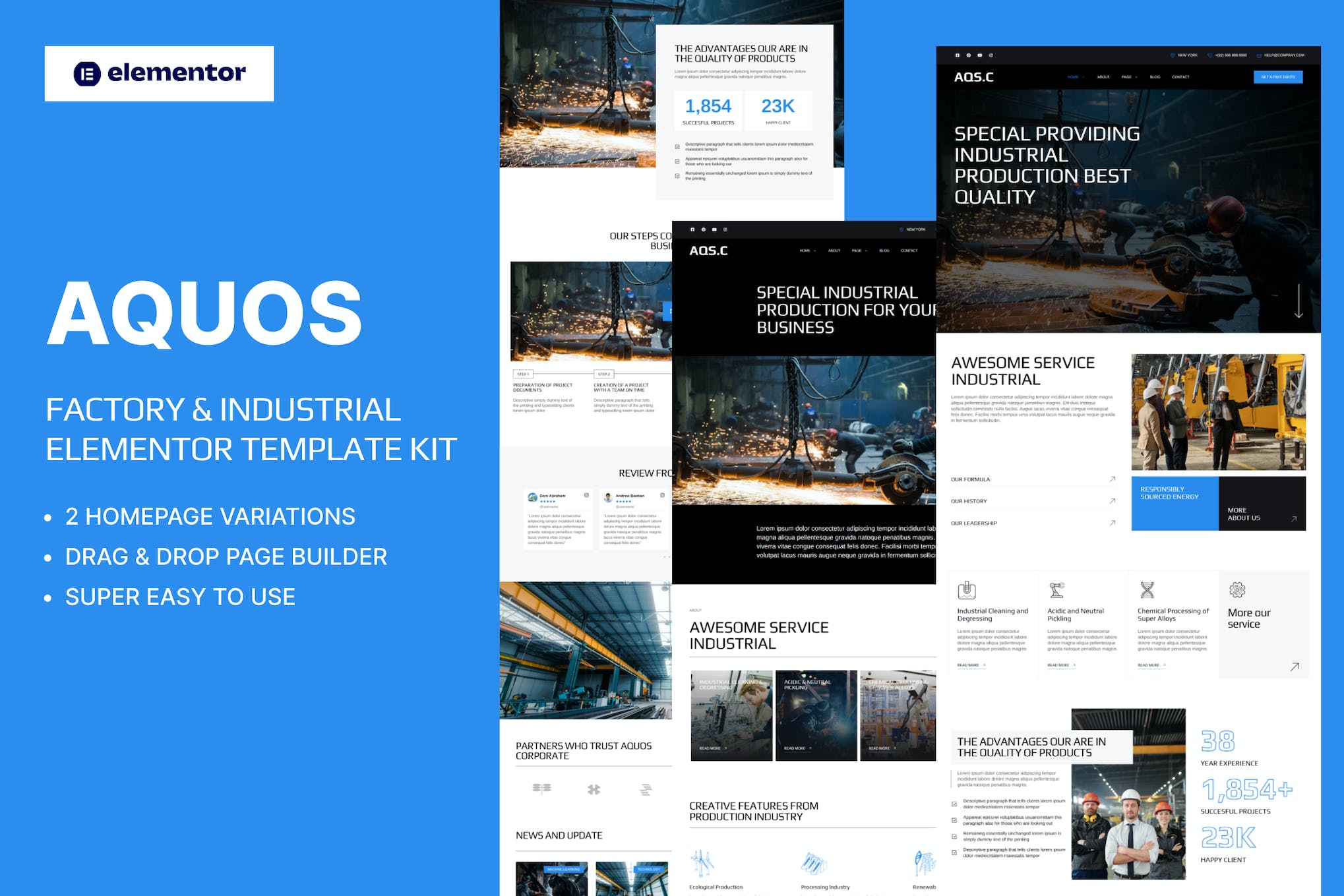 Aquos- Factory and Industrial Elementor Pro Template Kit