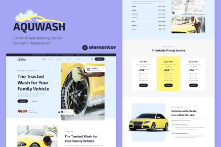 Aquwash- Car Wash and Detailing Service Elementor Template Kit