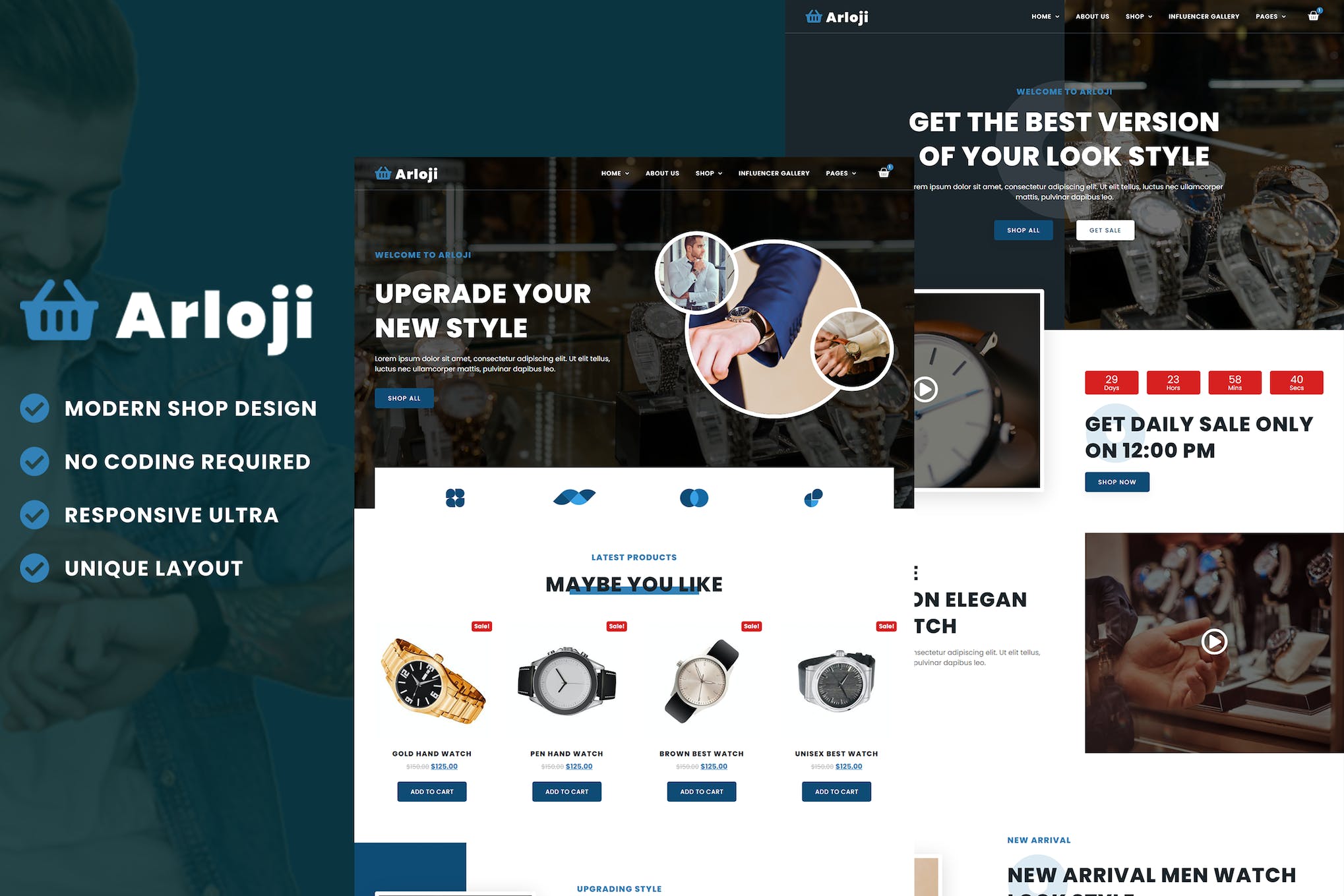 Arloji- Modern Hand Watch Shop eCommerce Elementor Template Kit