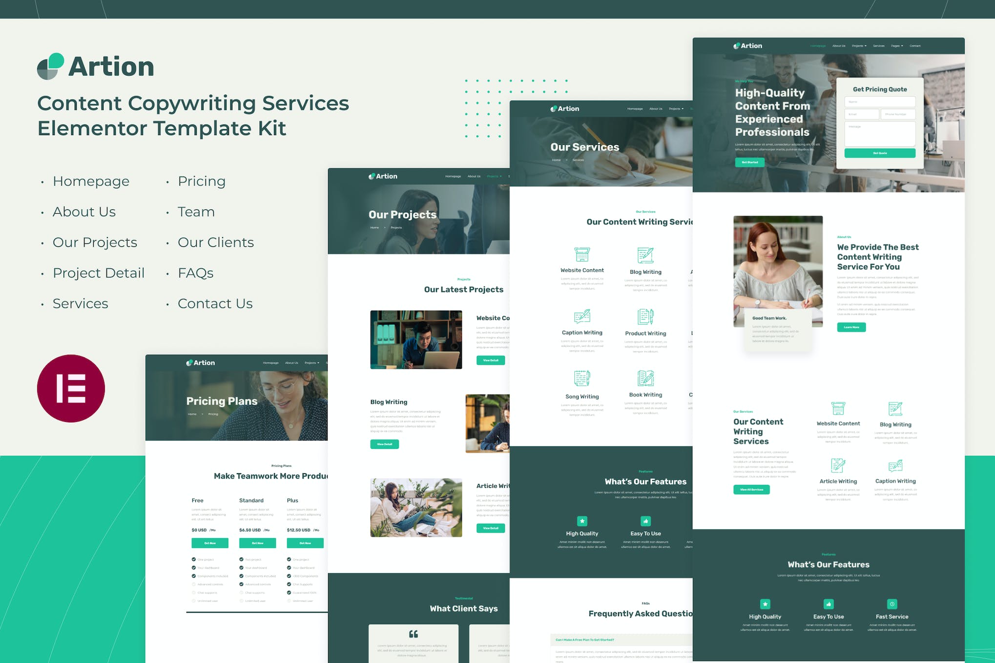 Artion- Content Copywriting Services Elementor Template Kit