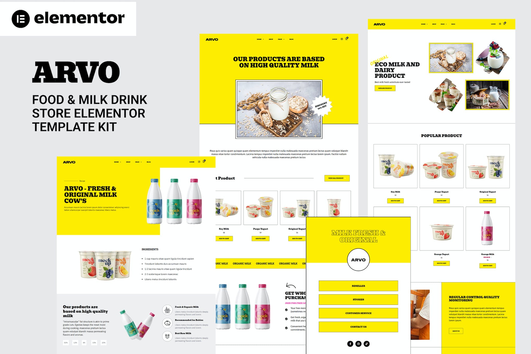 Arvo- Food and Milk Drink Store Elementor Template Kit