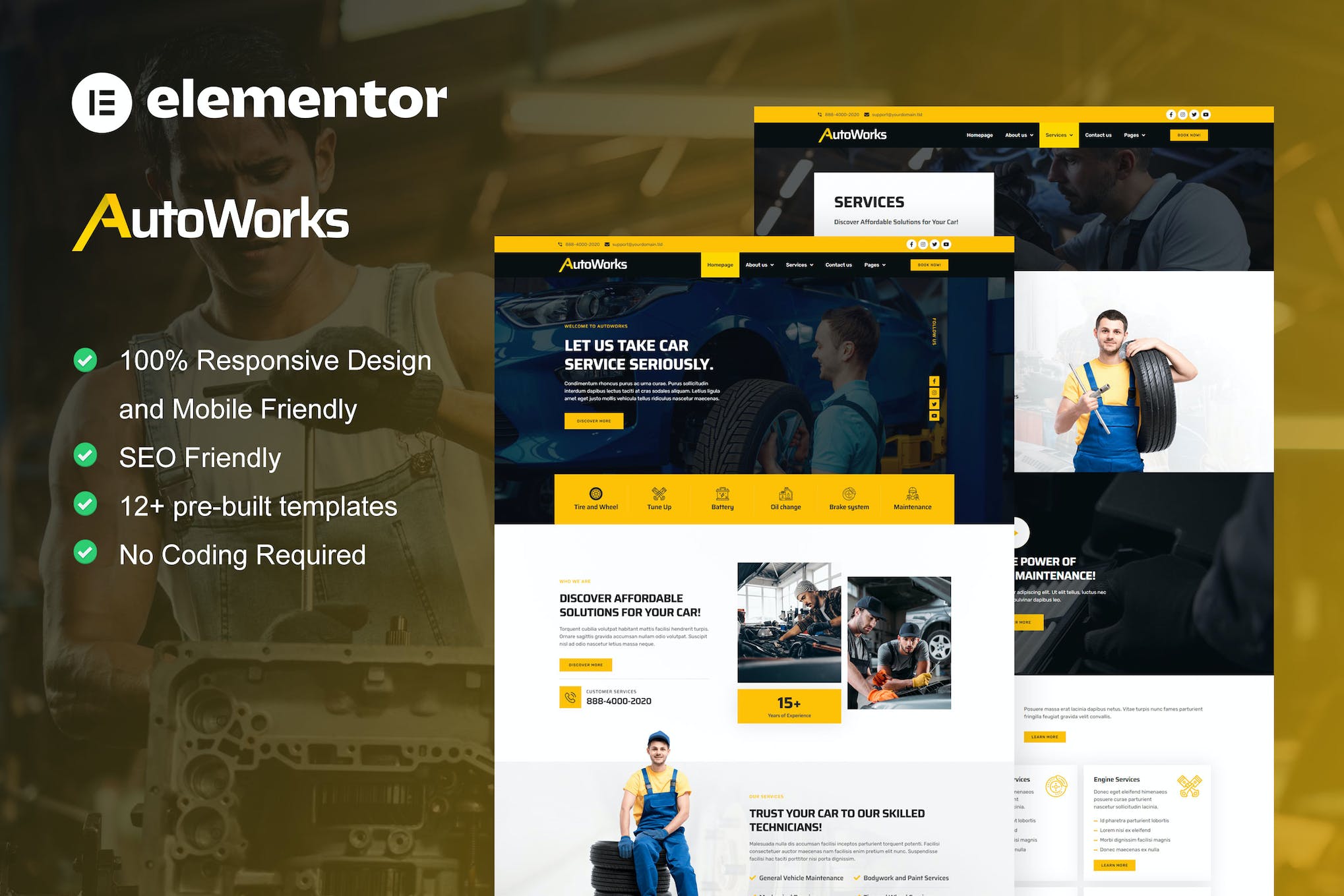 AutoWorks- Car Repair and Auto Services Elementor Template Kit