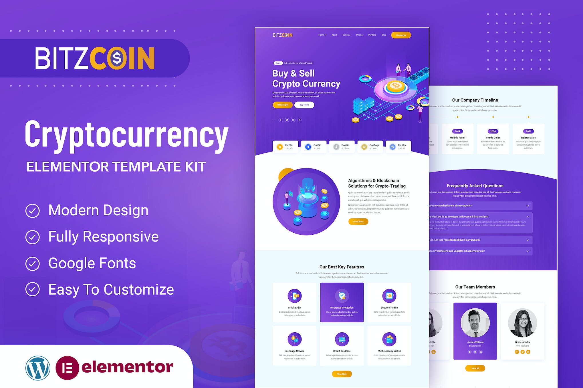 BitzCoin- Crypto Exchange Elementor Template Kit