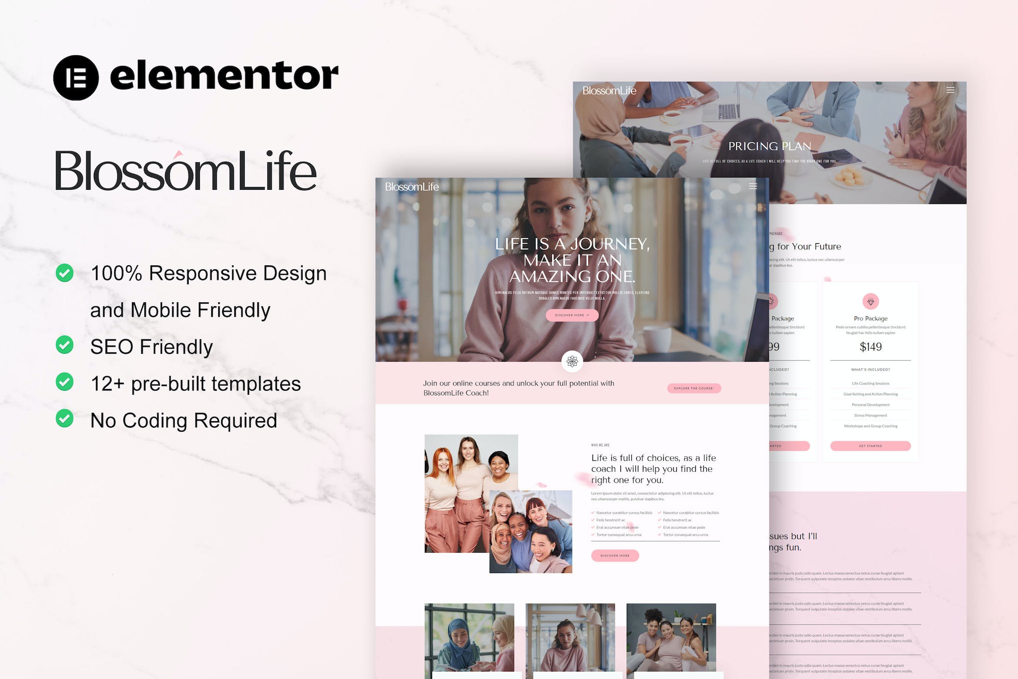 BlossomLife- Woman Life Coach and Consulting Elementor Template Kit