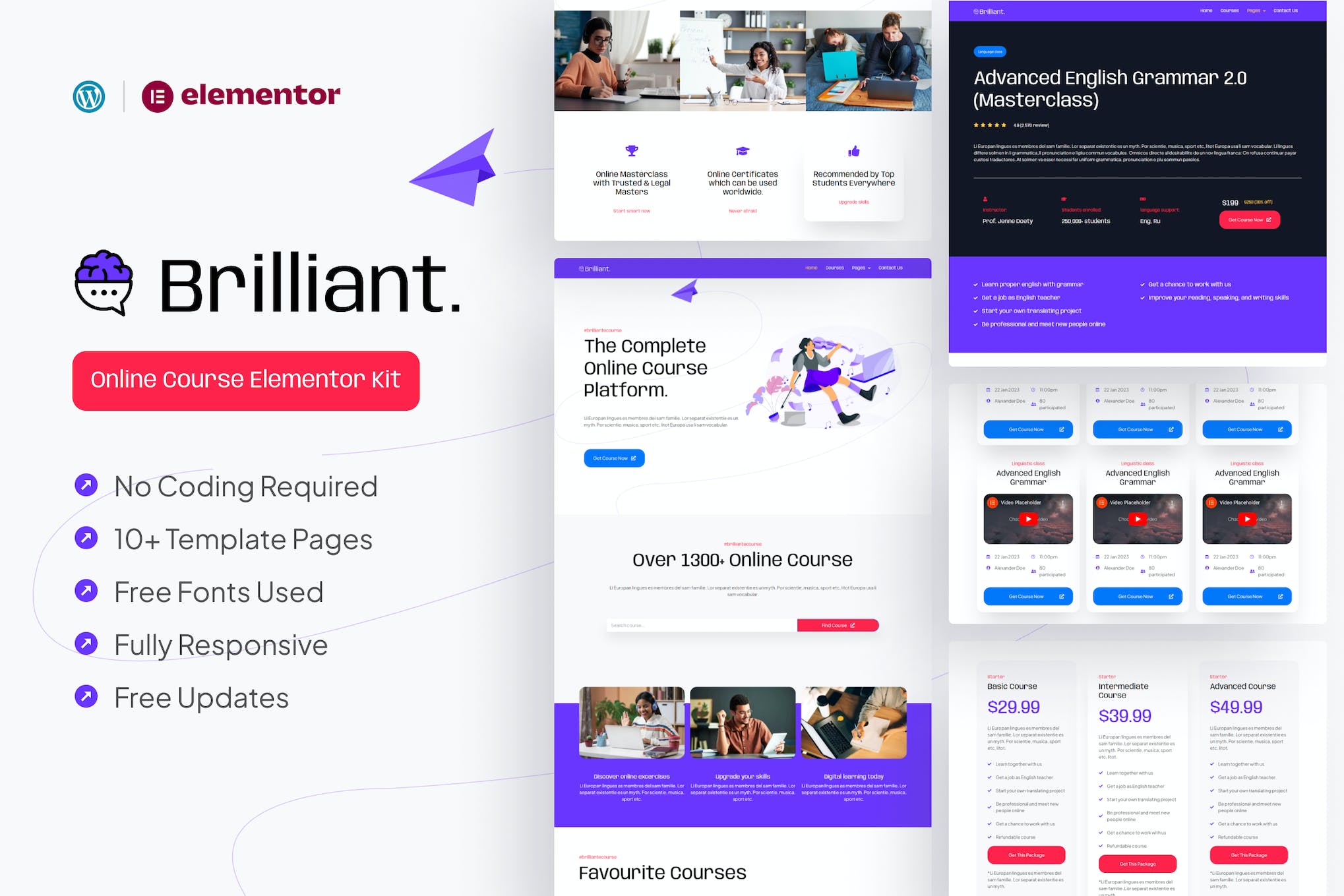 Brilliant- Online Course Elementor Pro Template Kit