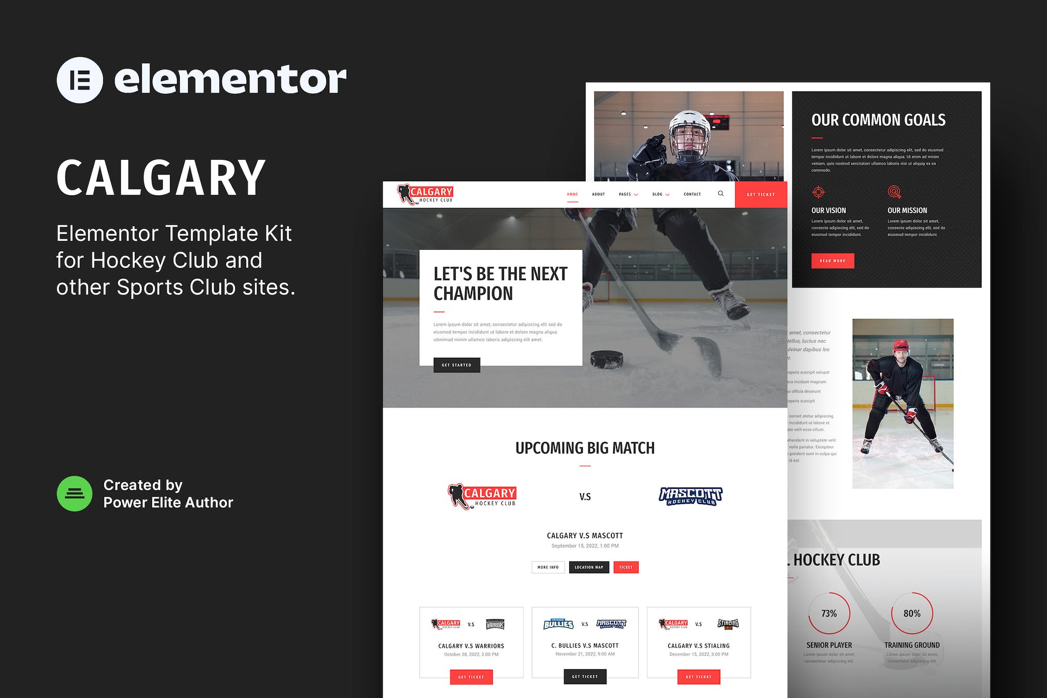 Calgary- Hockey Team and Sports Club Elementor Template Kit