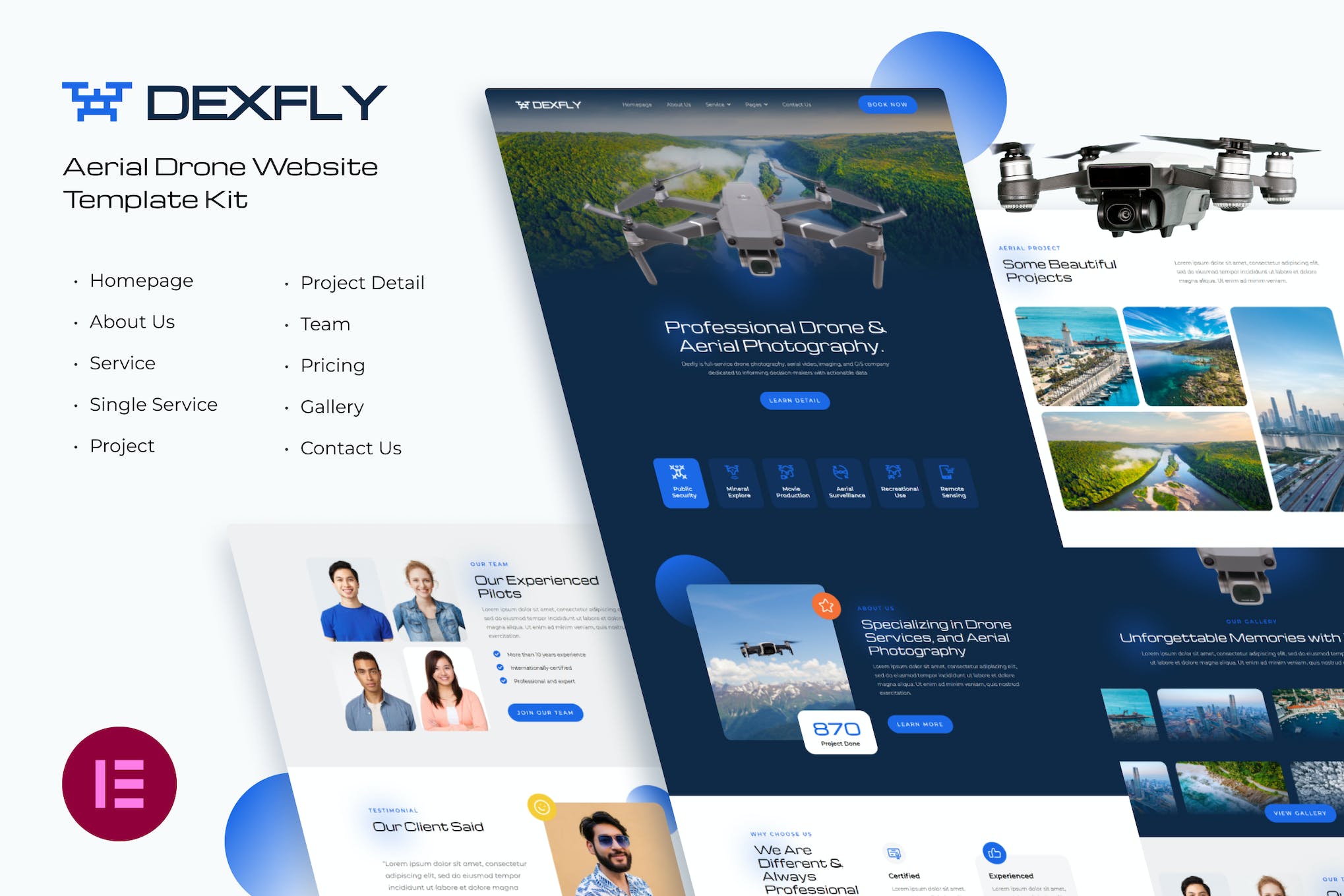 Dexfly- Drone and Aerial Photography Elementor Template Kit