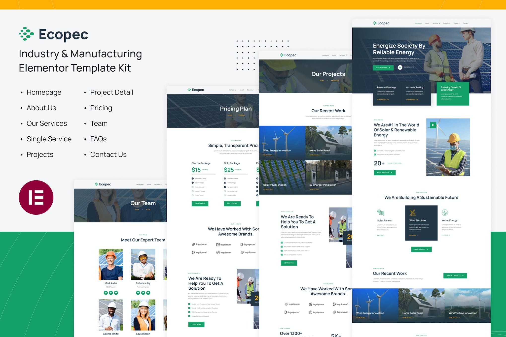 Ecopec- Solar and Renewable Energy Elementor Template Kit
