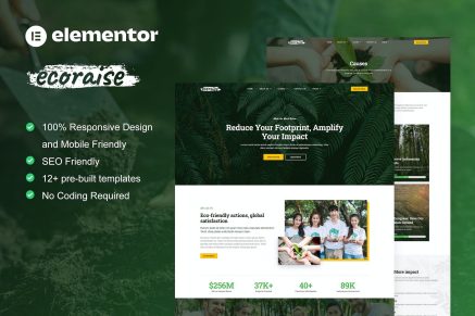 EcoRaise- Environmental Charity and Nonprofit Elementor Template Kit