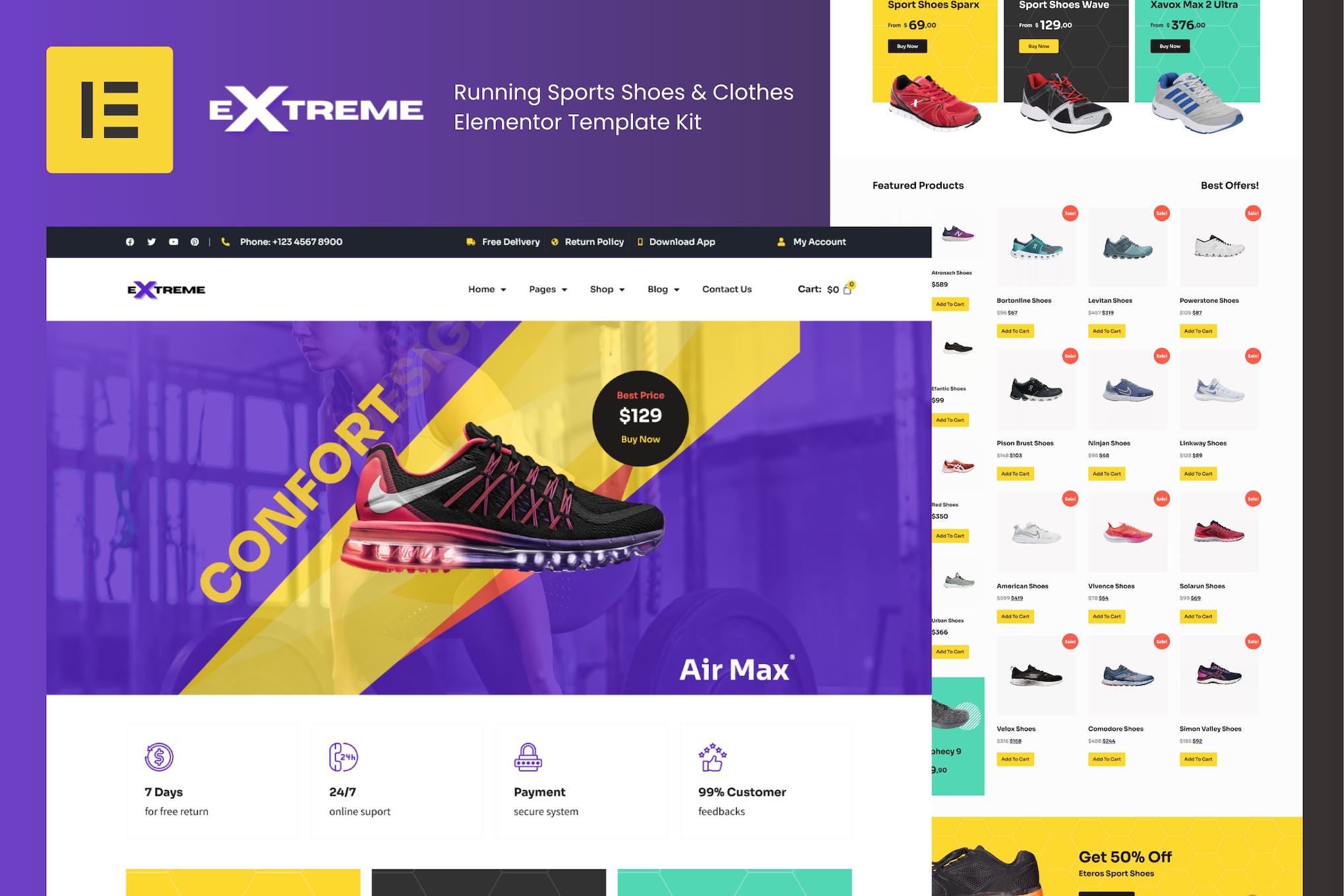 Extreme- Running Sports Shoes and Clothes Elementor Template Kit