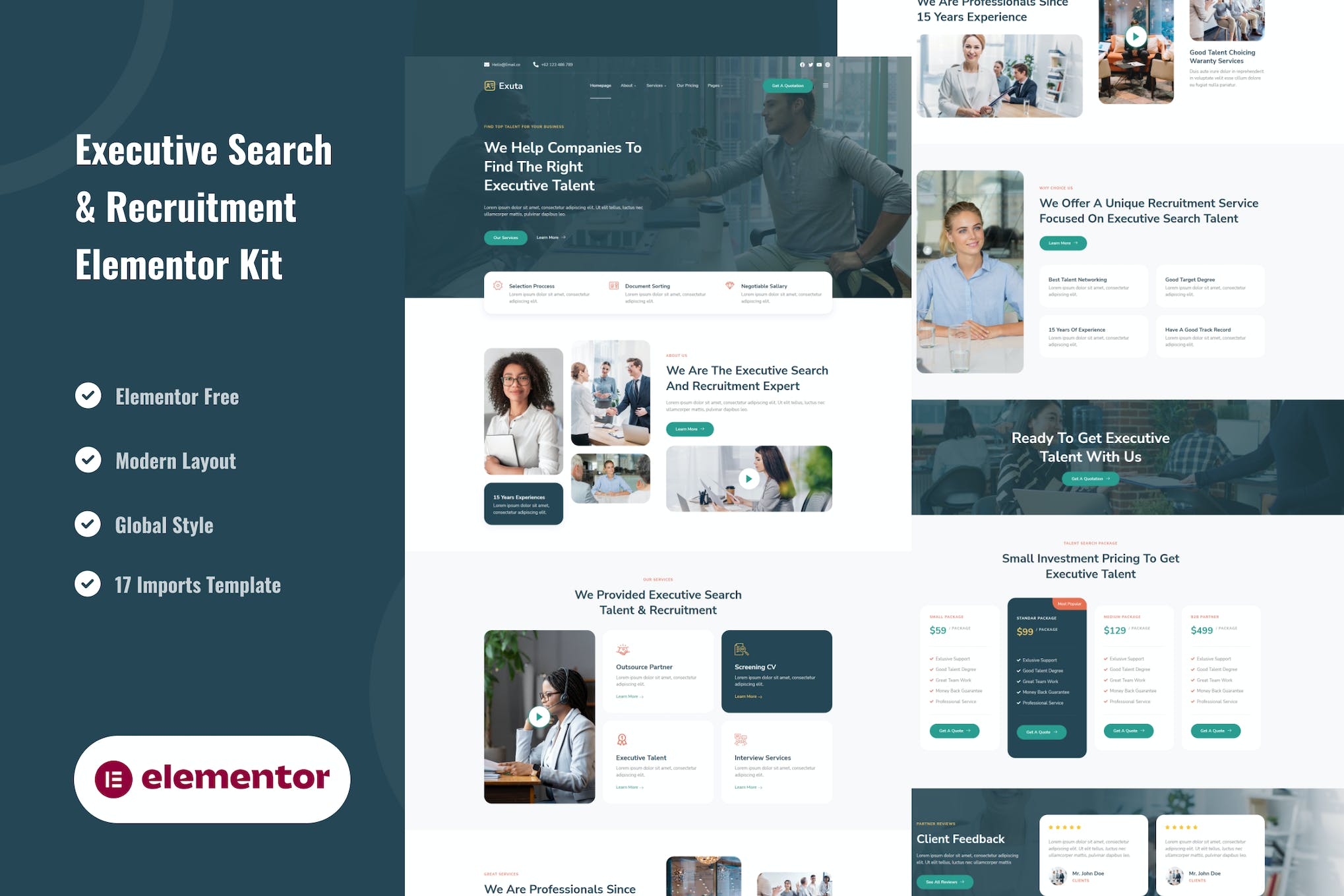 Exuta- Executive Search and Recruitment Service Elementor Template Kit
