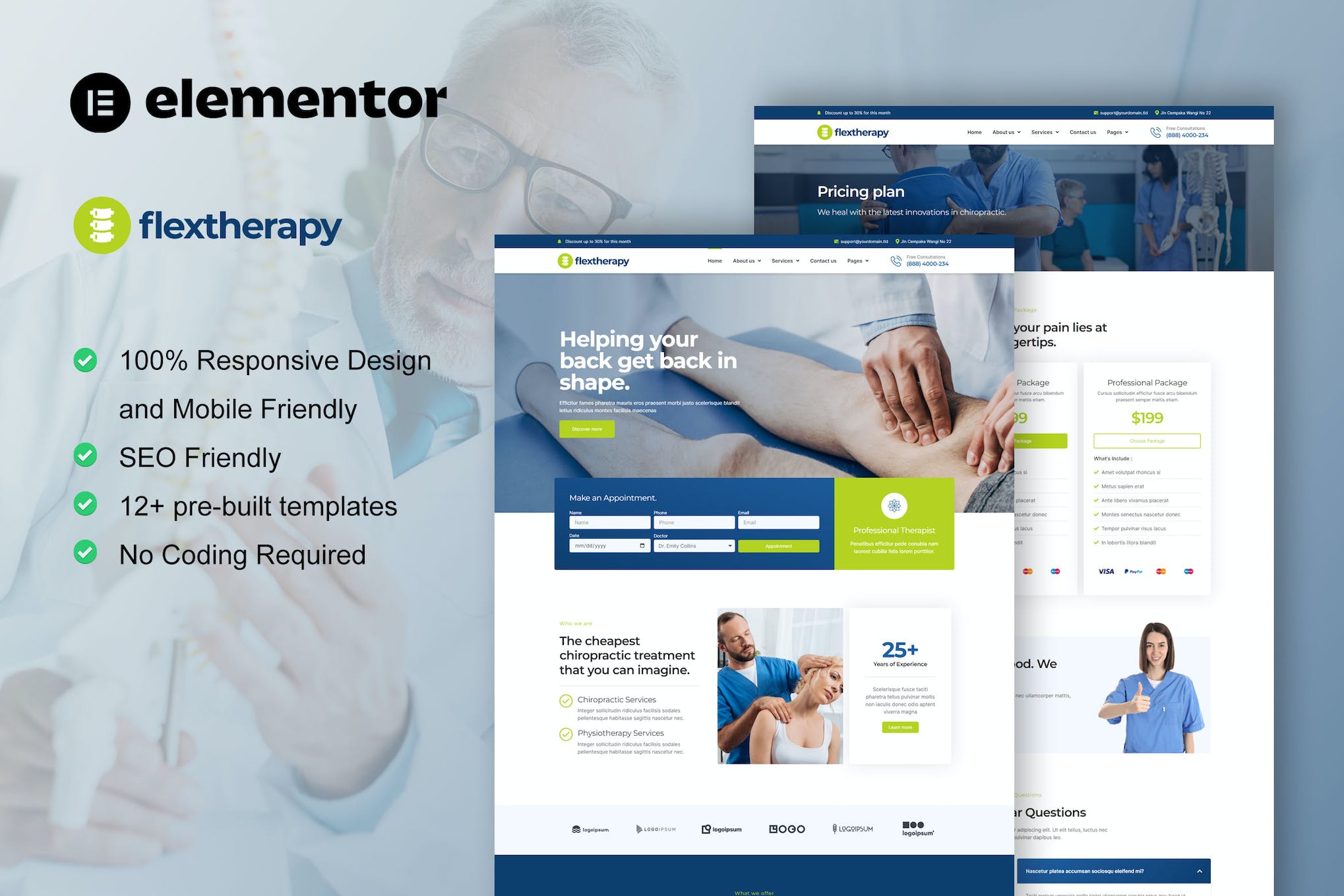 FlexTherapy- Chiropractic and Physiotherapy Elementor Template Kit