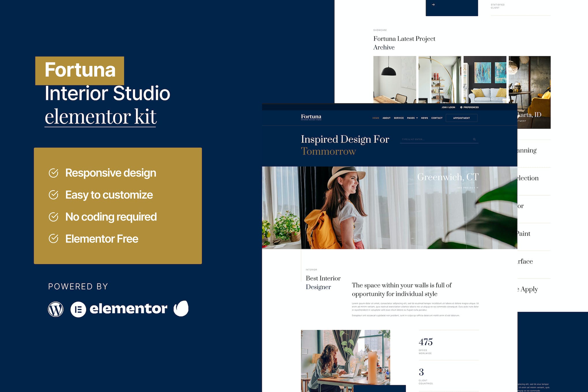 Fortuna- Interior Design Service Elementor Template Kit