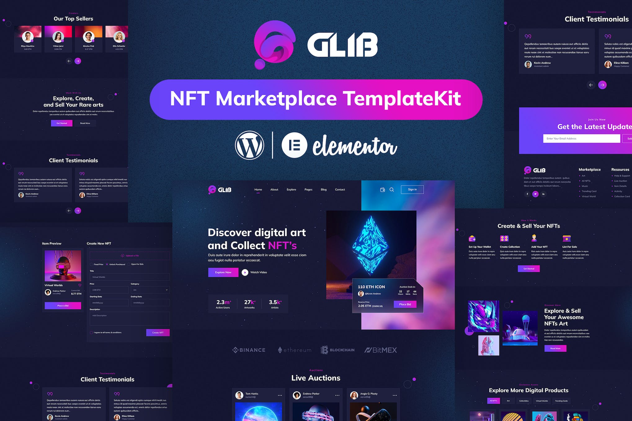 Glib- NFT Marketplace Elementor Pro Template Kit