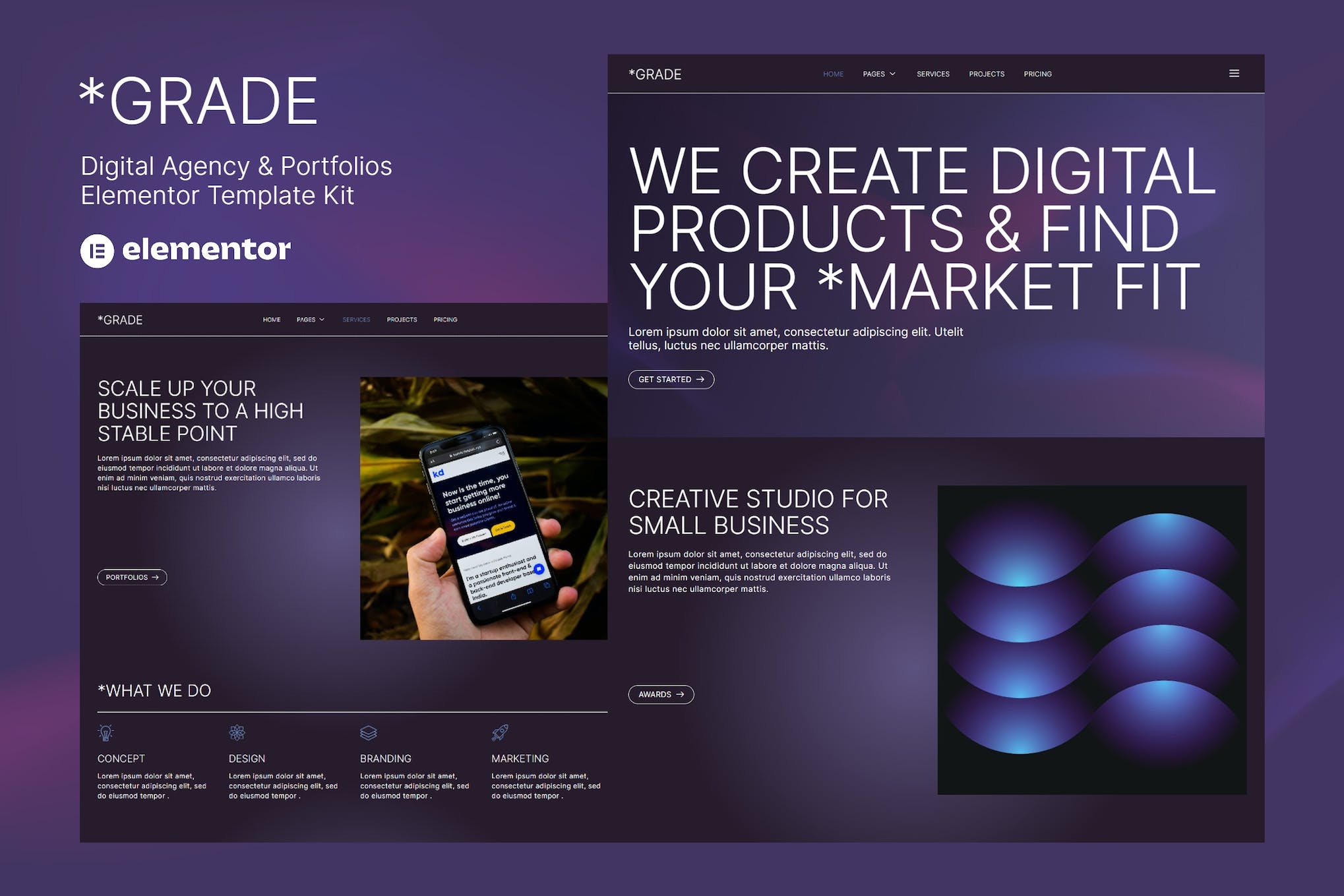 Grade Creative Agency & Portfolios Elementor Template Kit Download for Wordpress