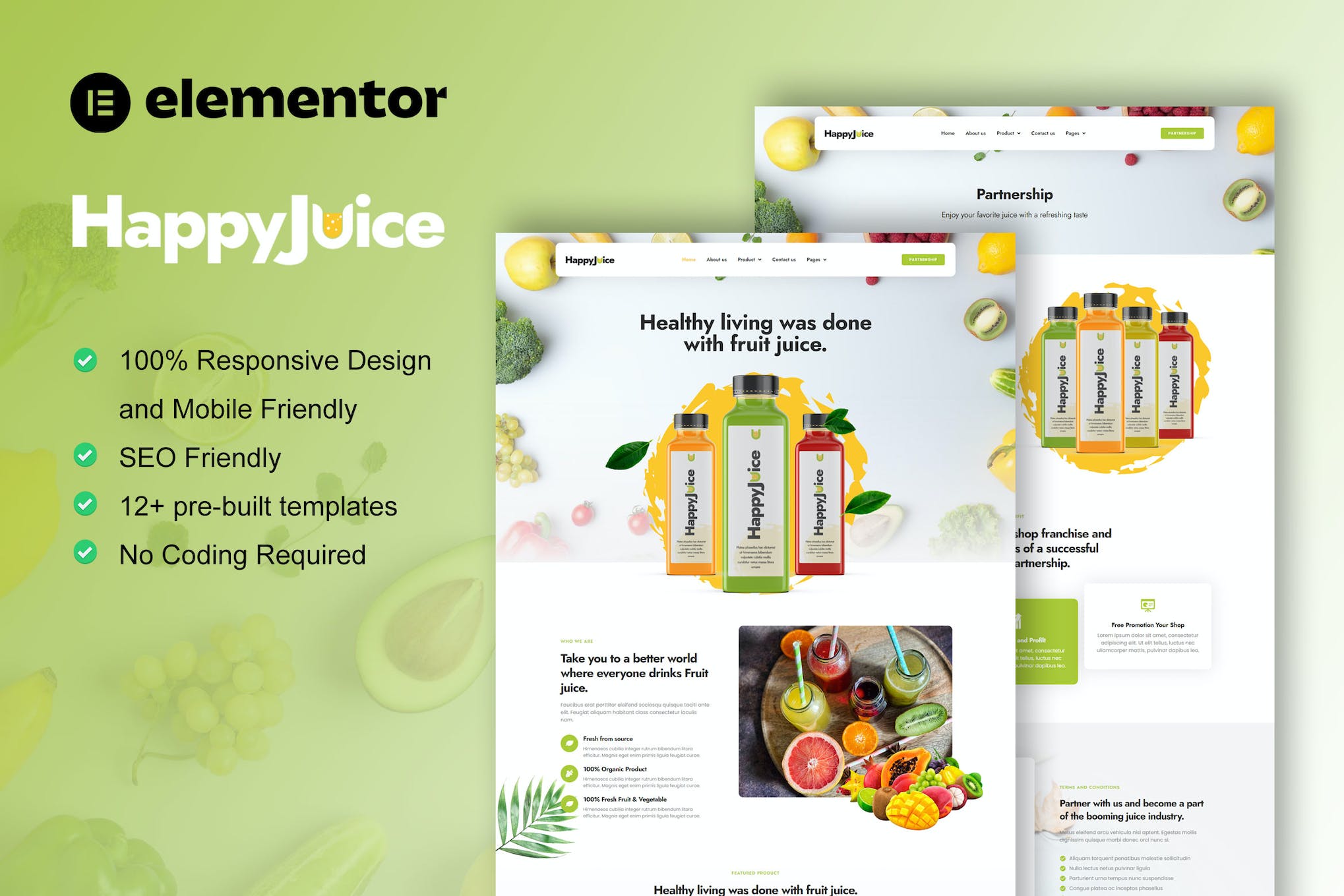 HappyJuice- Juice and Fresh Drink Elementor Pro Template Kit