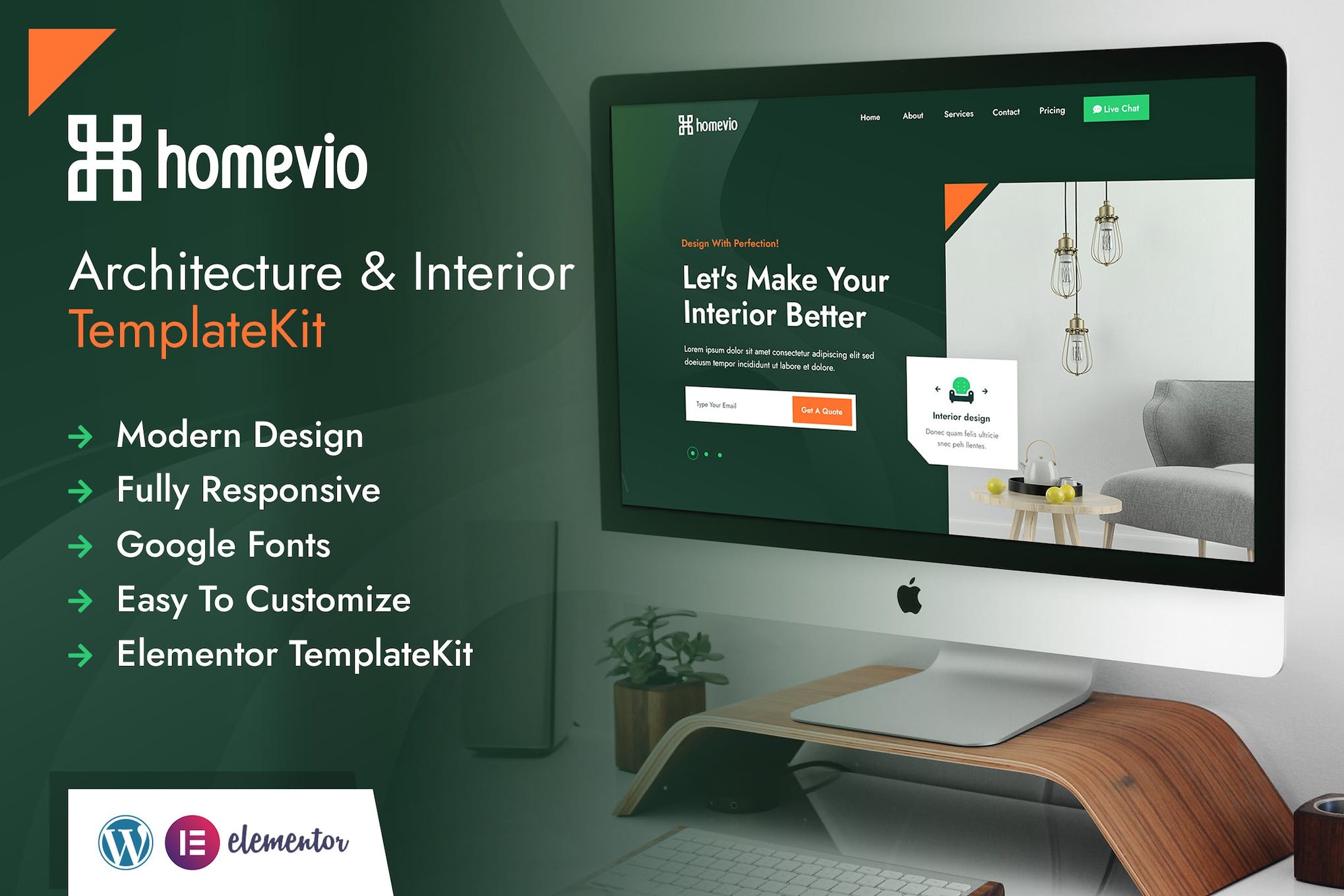 Homevio- Architecture Interior Elementor Template Kit