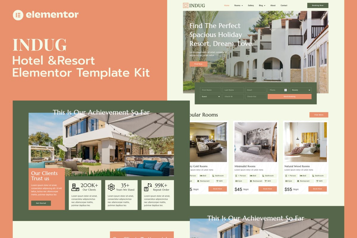 Indug- Hotel and Resort Elementor Pro Template Kit