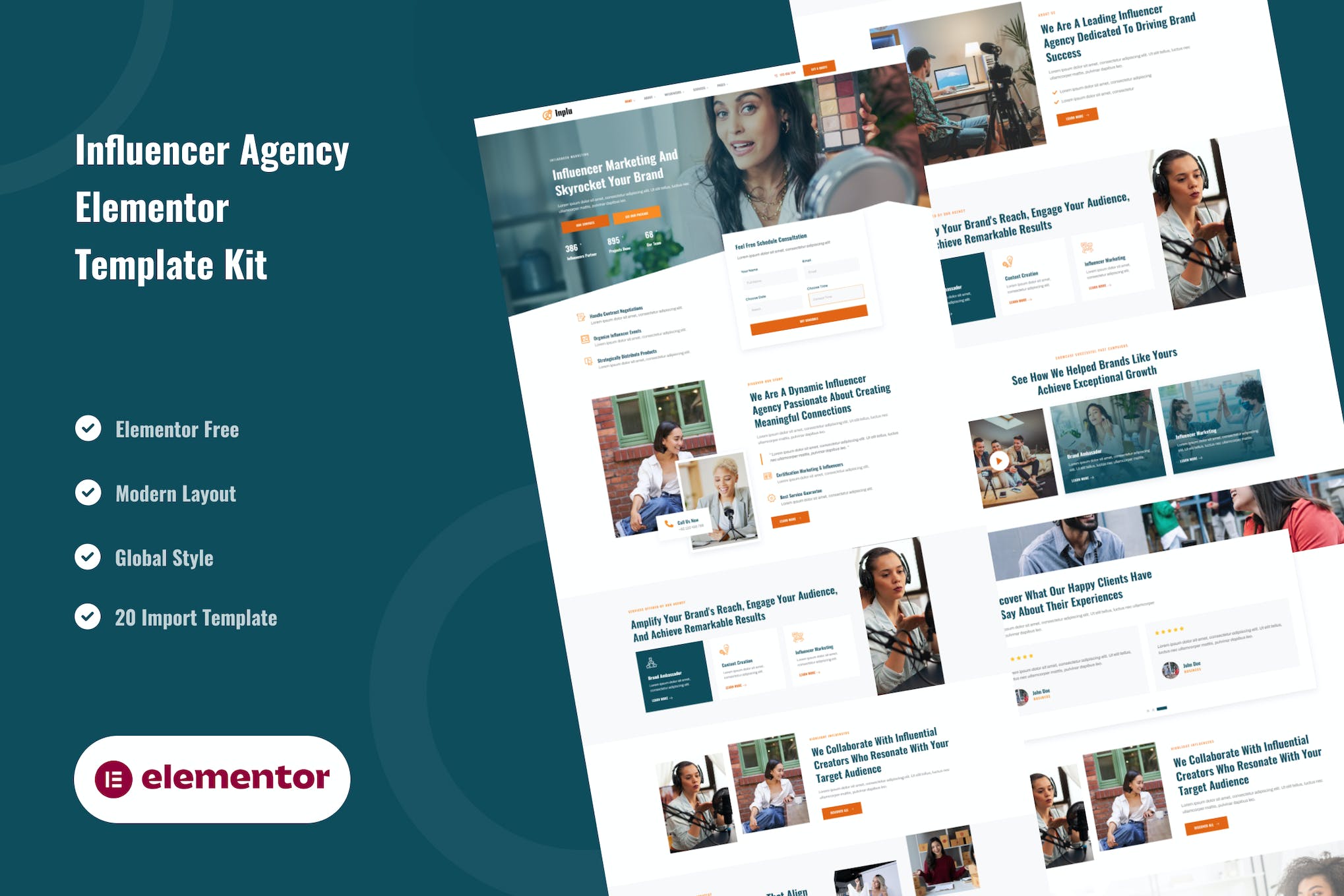 Inplu- Influencer Agency and Marketing Elementor Template Kit