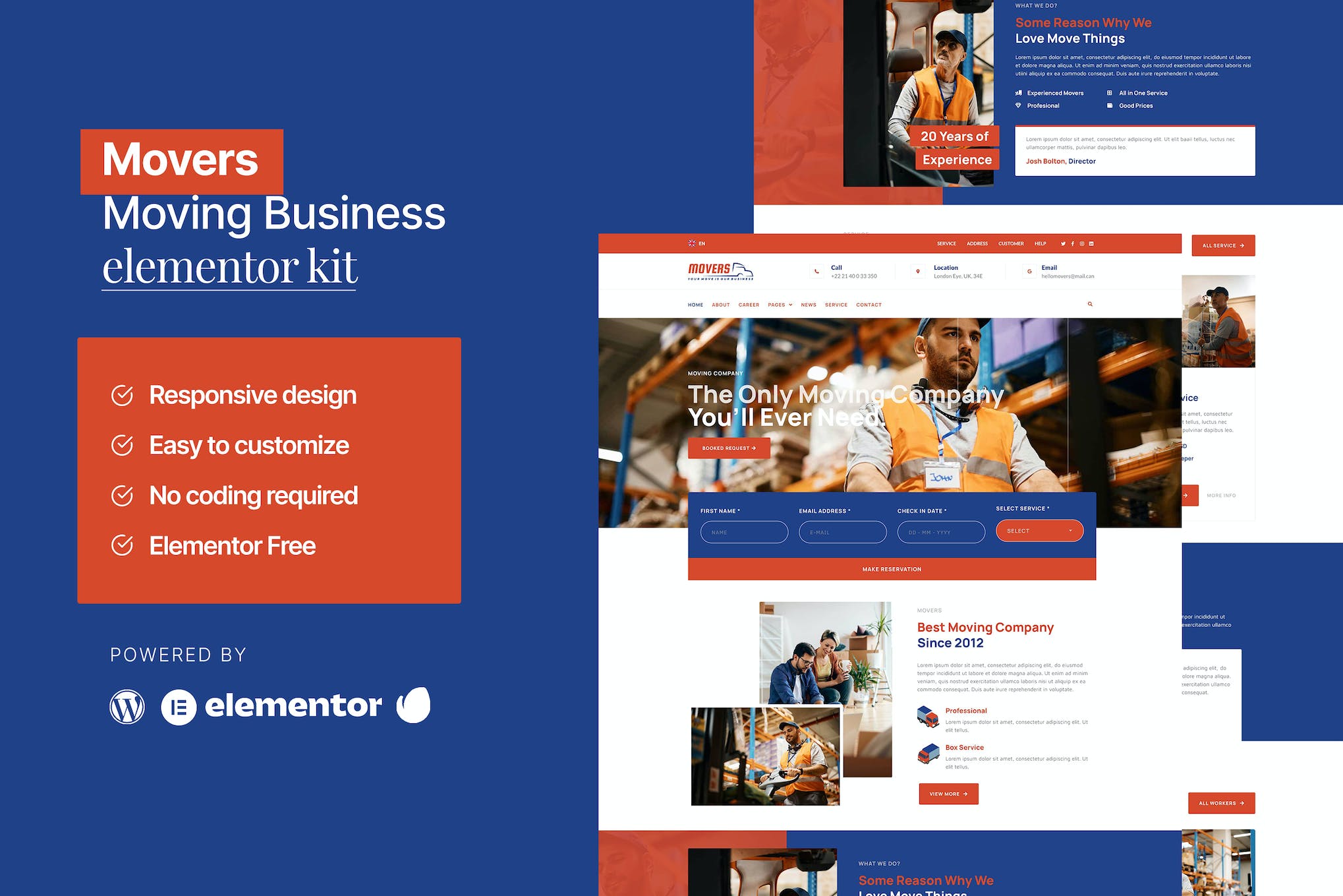 Movers- Moving Company Website Elementor Template Kit