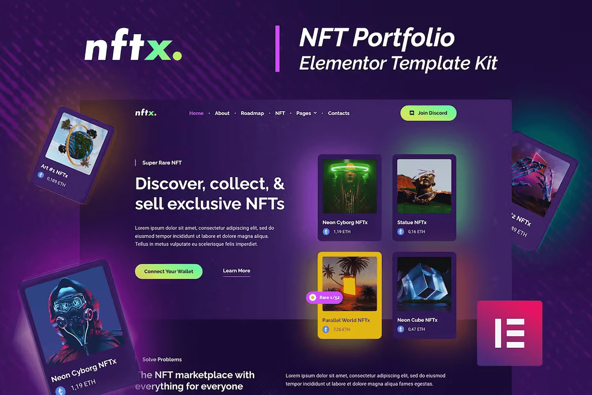 NFTx NFT Portfolio Elementor Template Kit Download for Wordpress