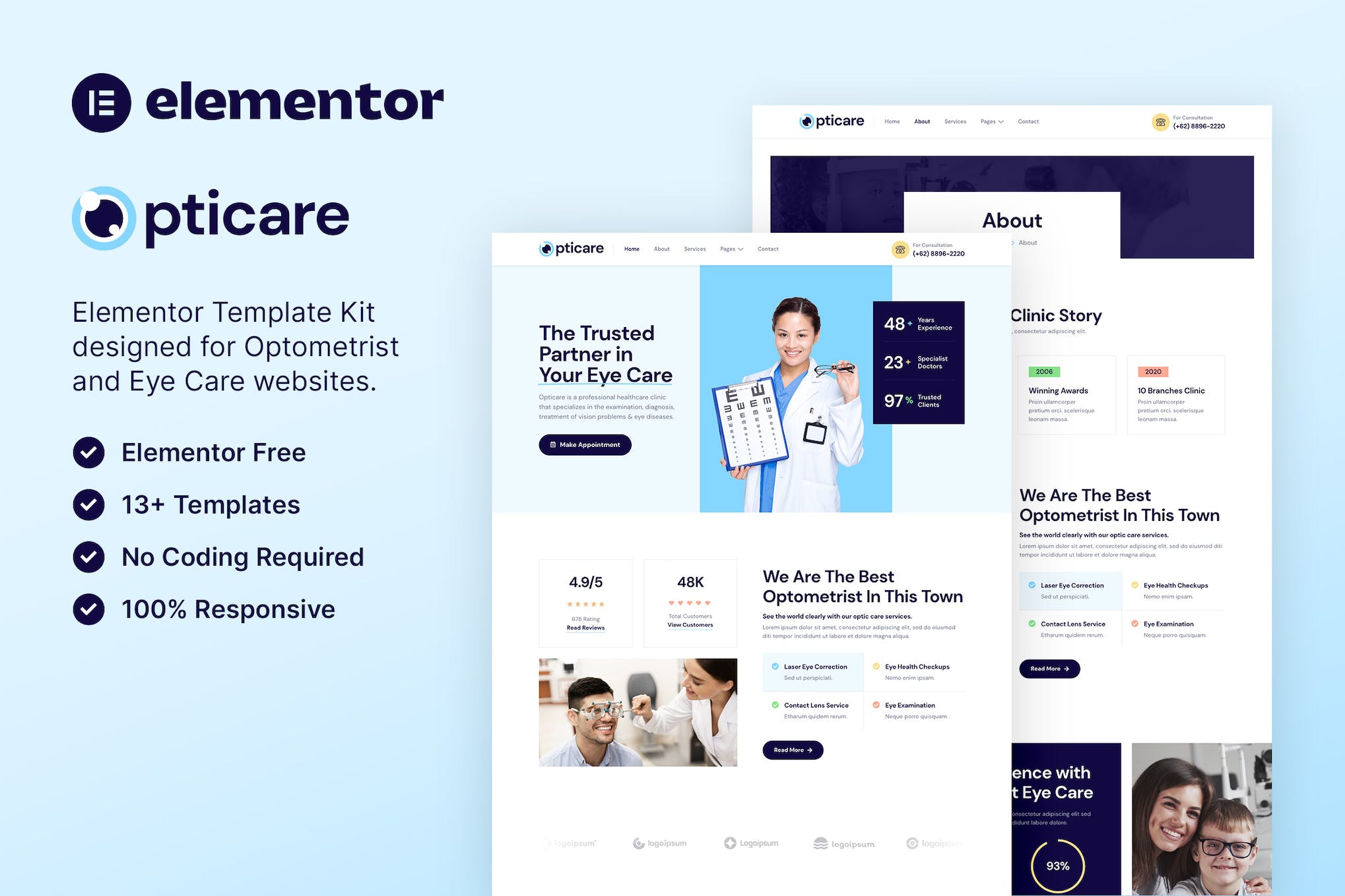 Opticare- Optometrist and Eye Care Elementor Template Kit
