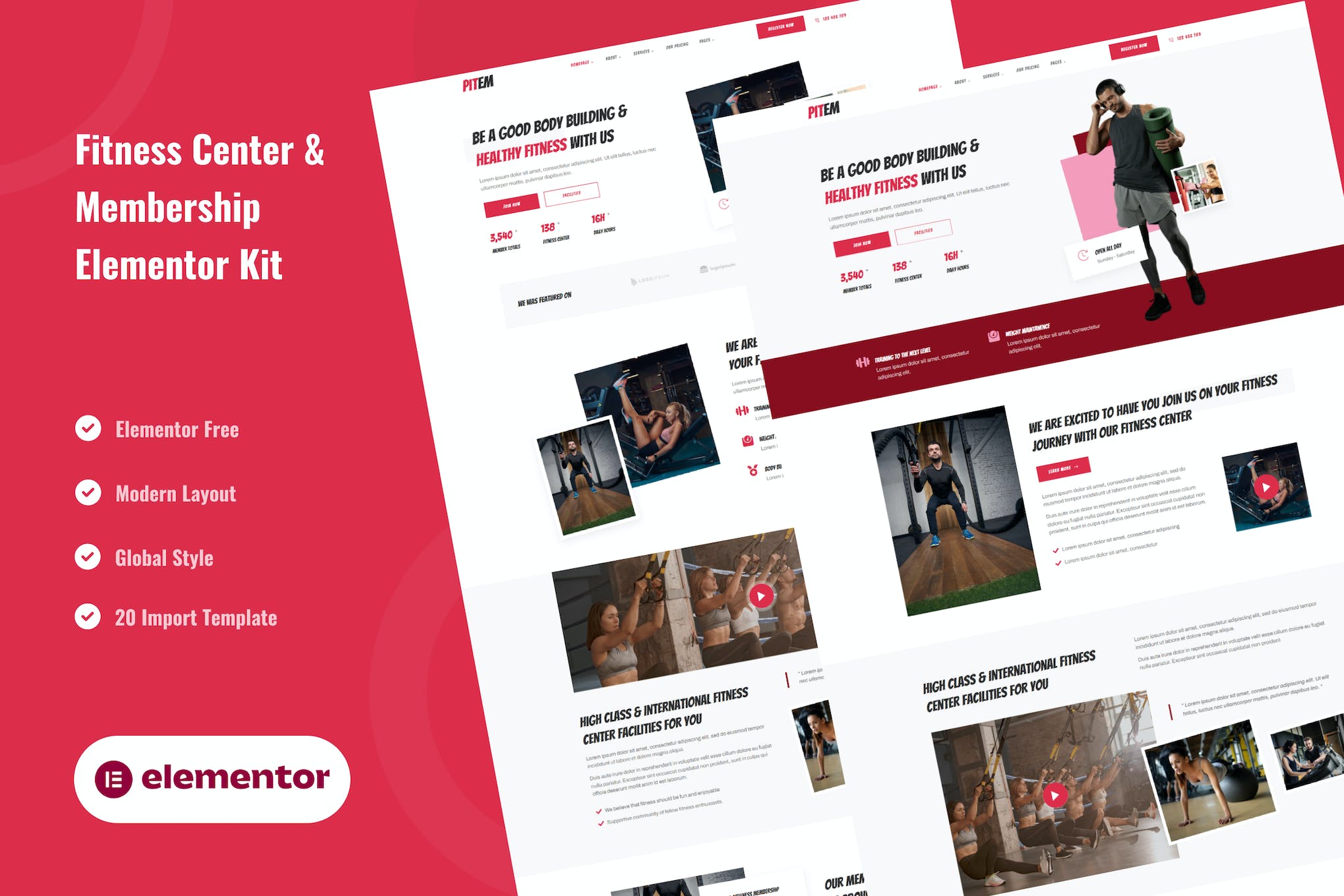 Pitem- Fitness Center and Membership Elementor Template Kit