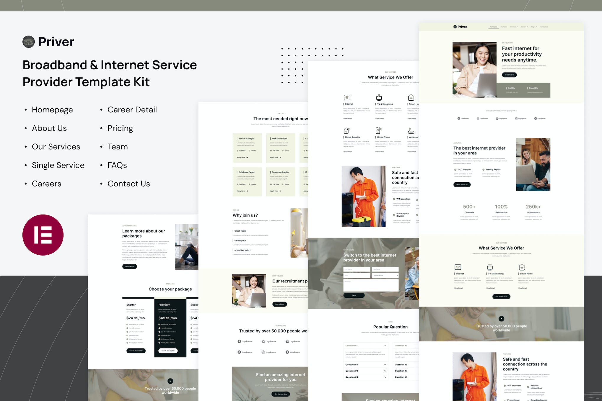 Priver- Broadband and Internet Service Provider Elementor Pro Template Kit