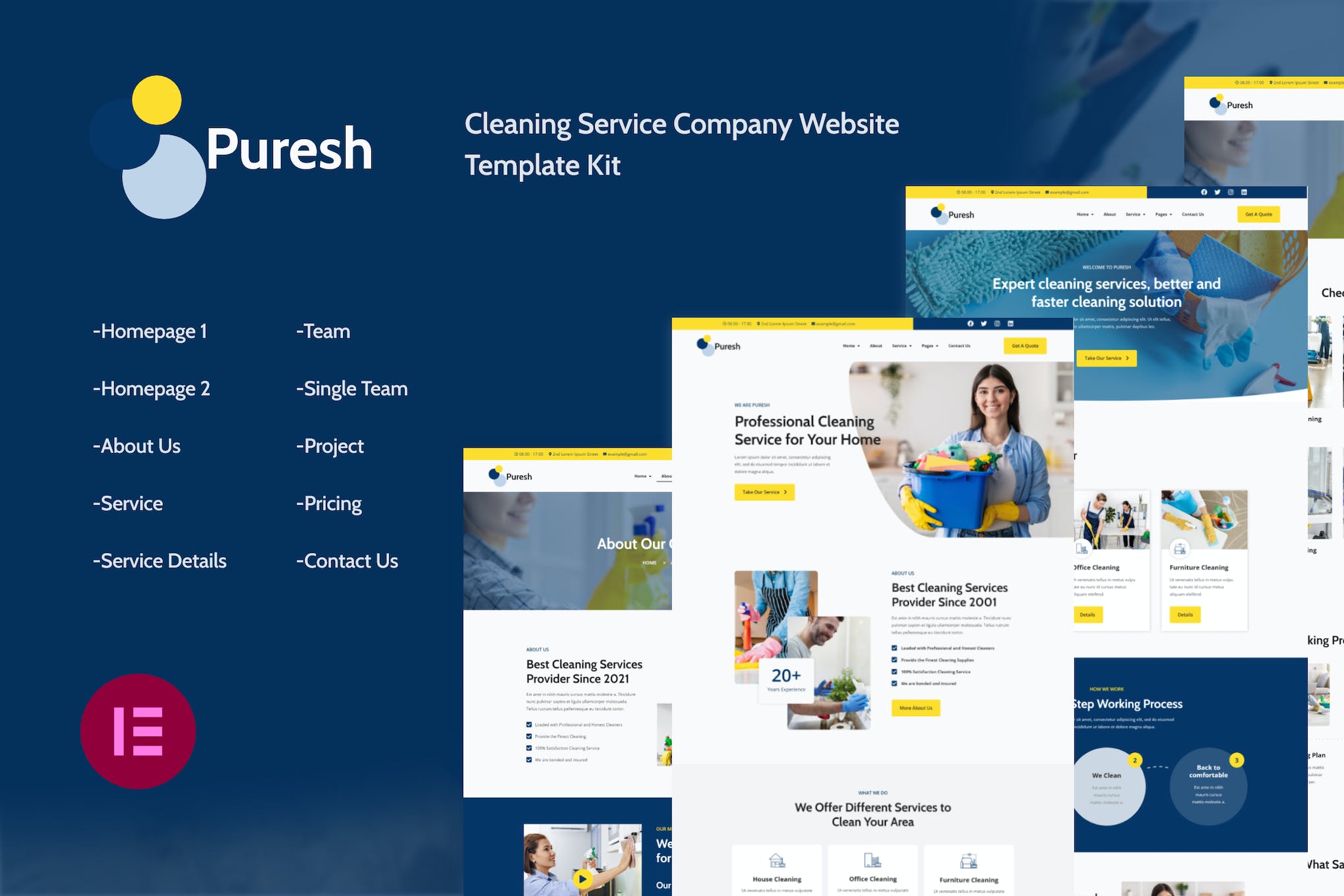 Puresh- Cleaning Services Company Elementor Template Kit
