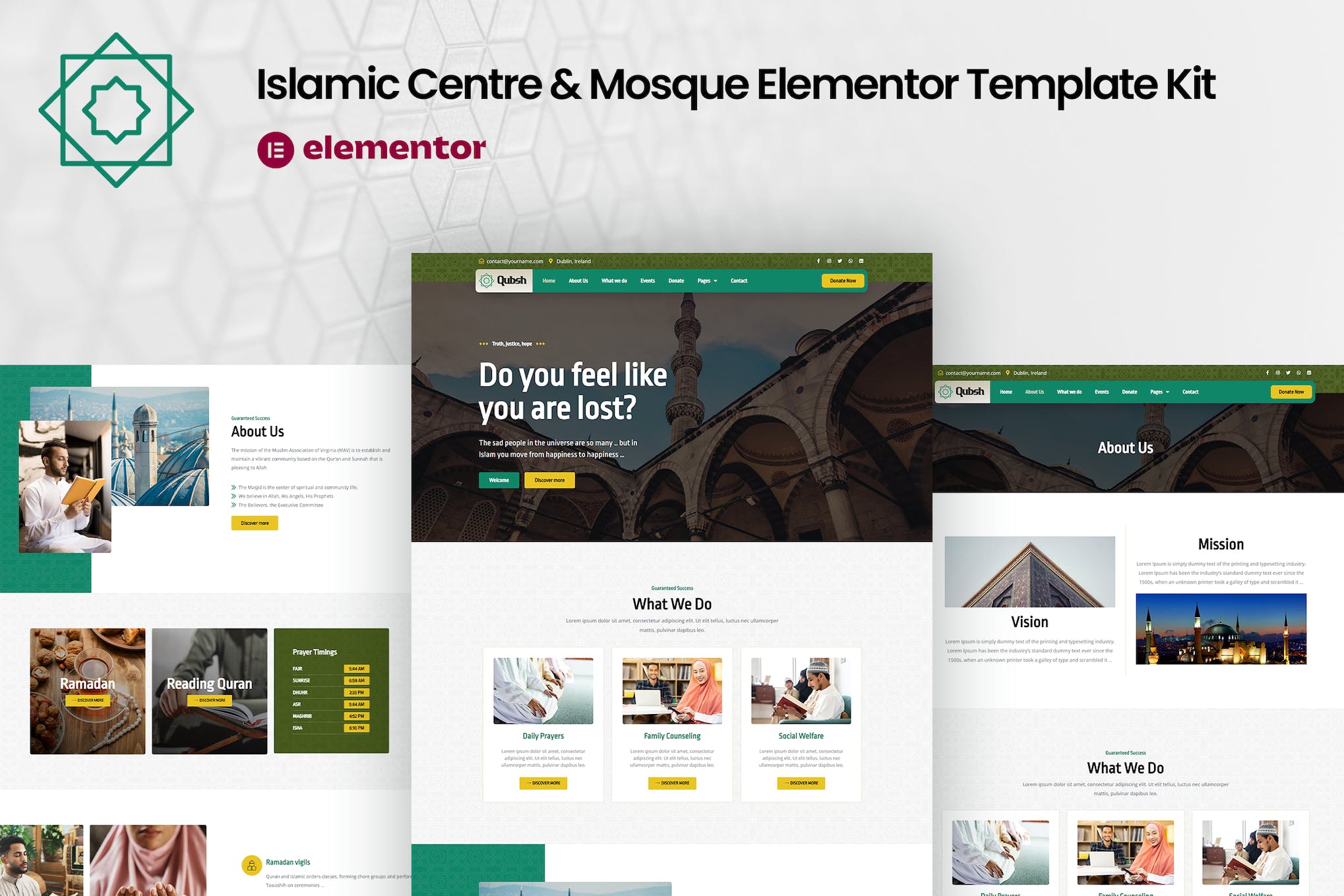 Qubsh- Islamic Centre and Mosque Elementor Template Kit