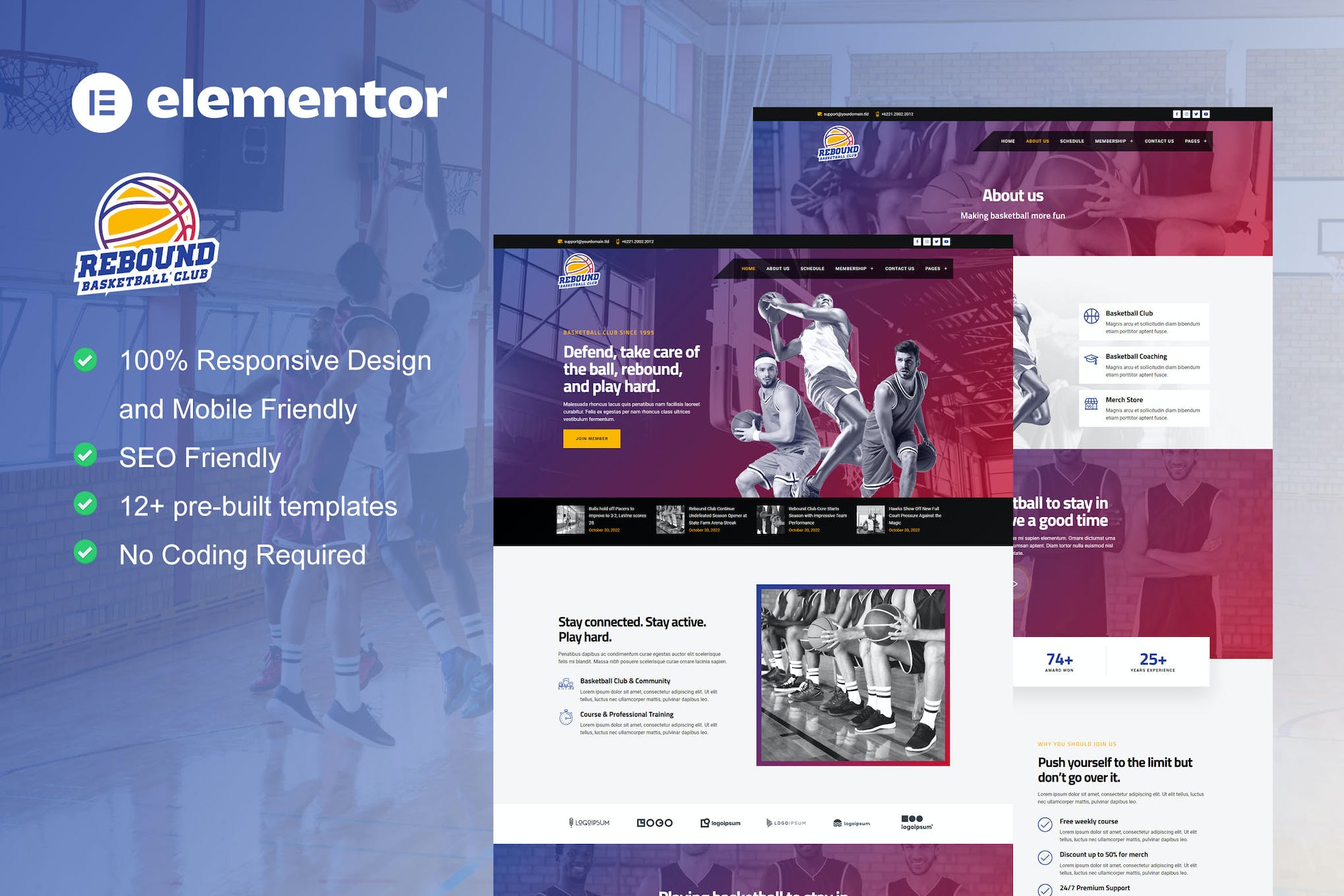 Rebound- Basketball Team and Sport Club Elementor Template Kit