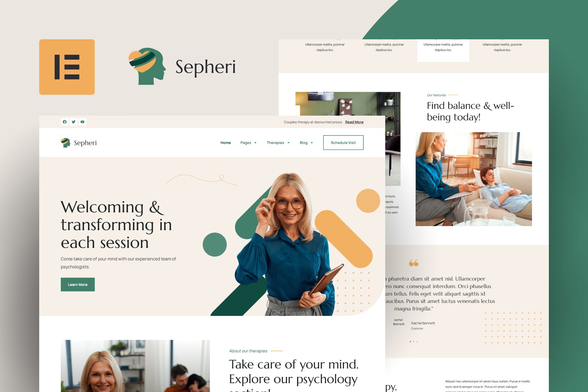 Sepheri- Psychologist Elementor Pro Template Kit