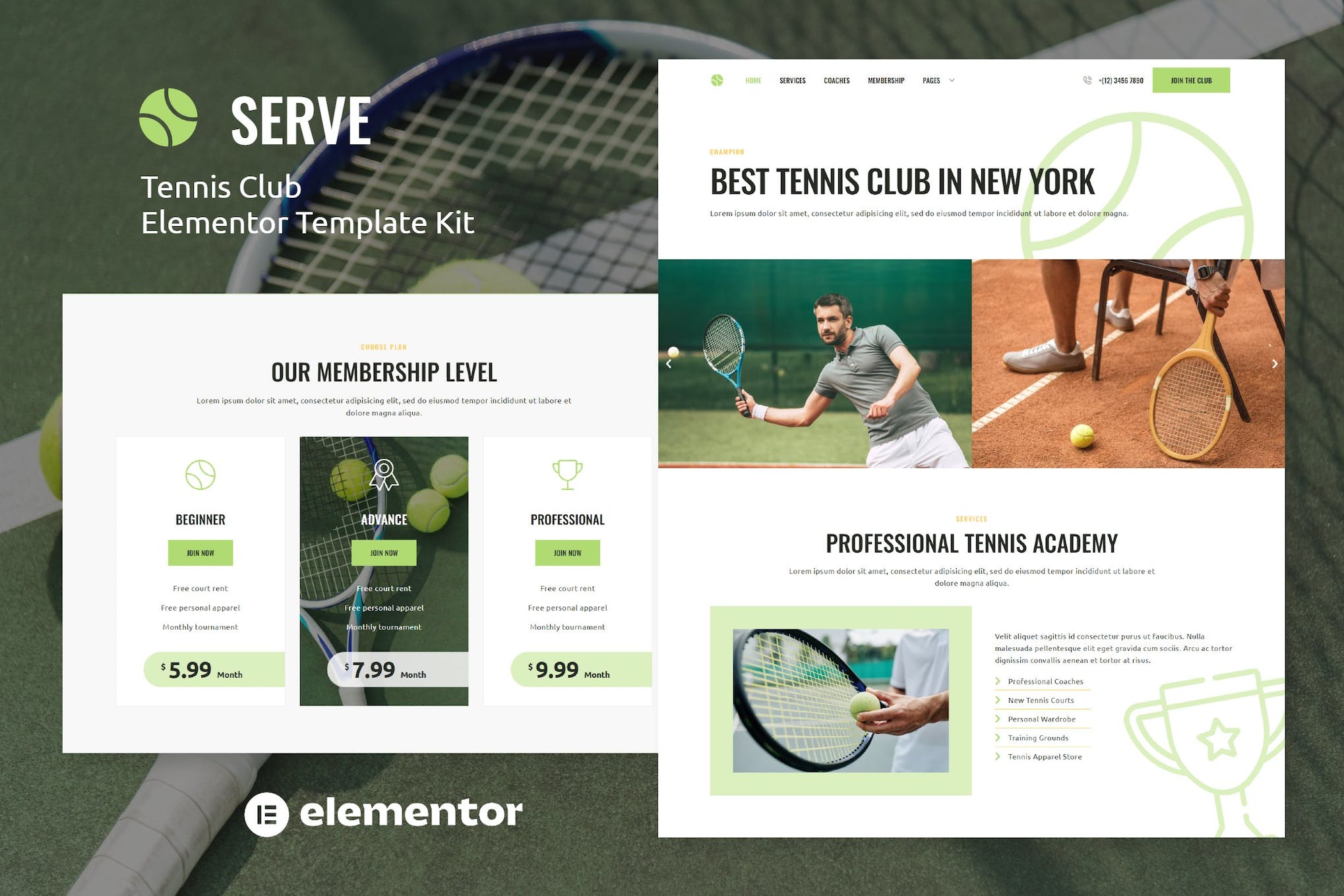 Serve- Tennis School and Sport Club Elementor Template Kit