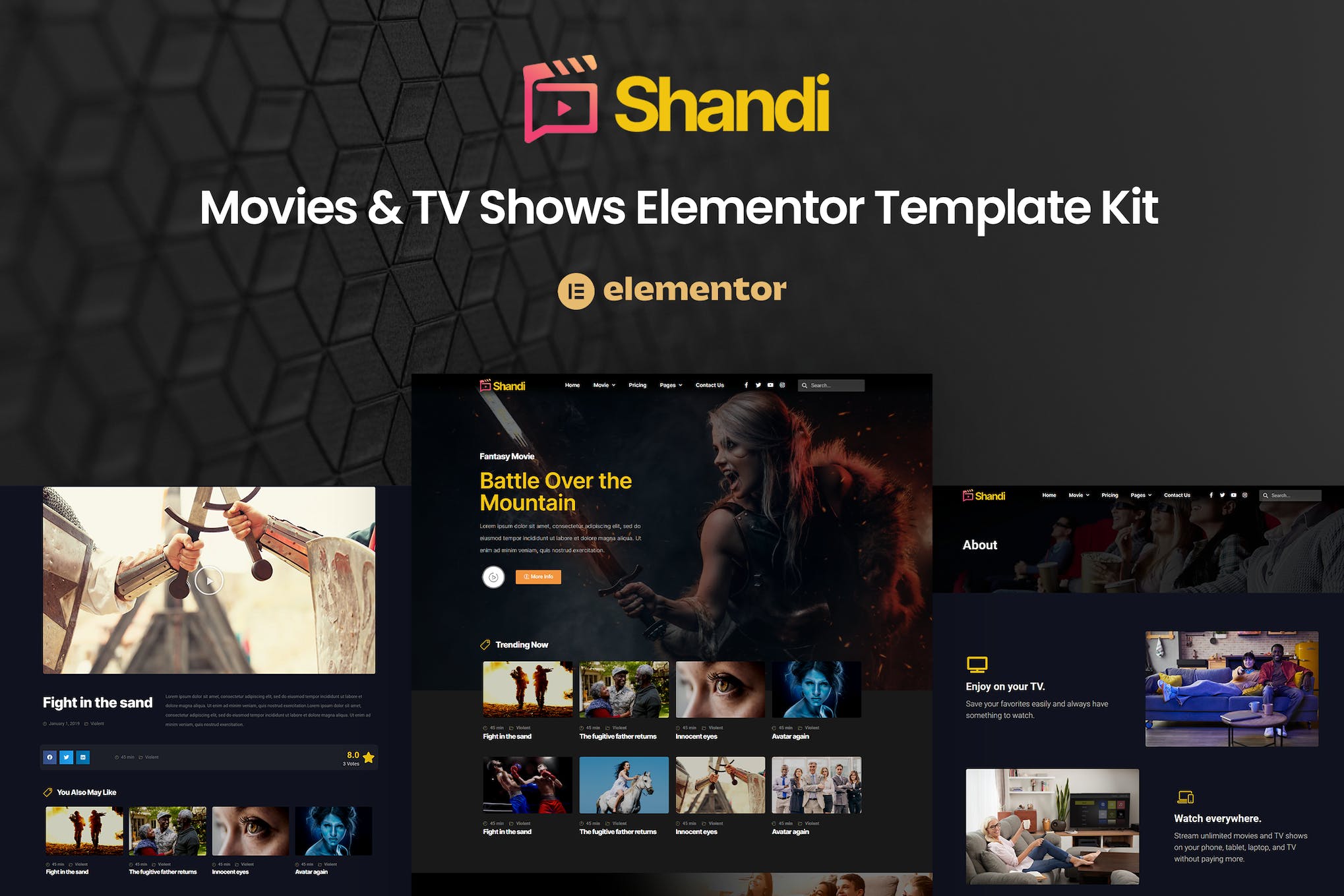 Shandi- Movies and TV Shows Elementor Template Kit