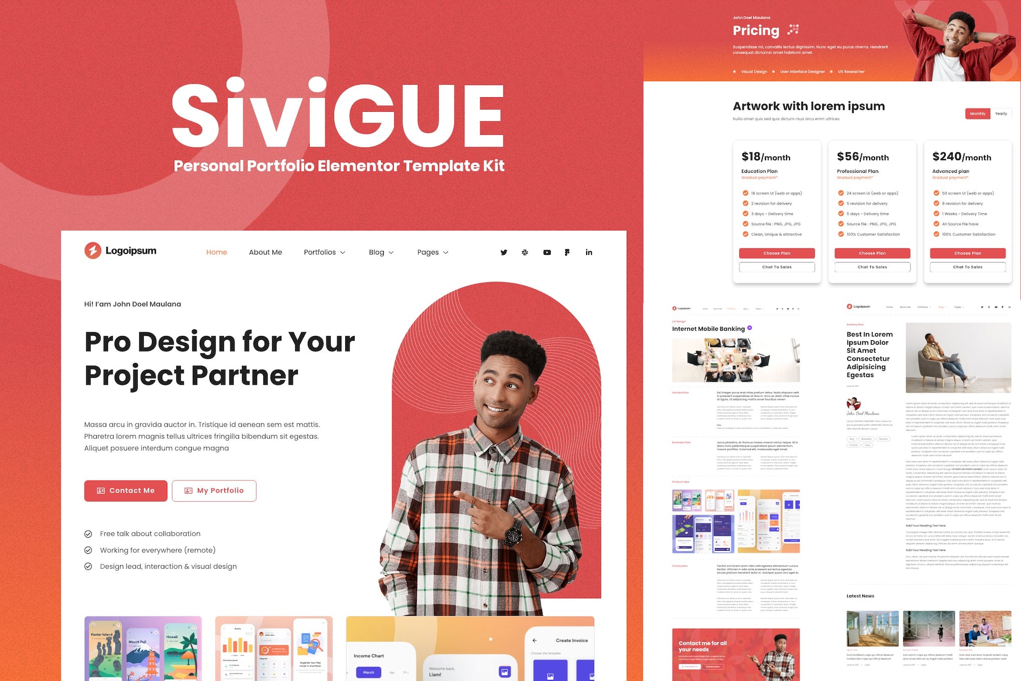 SiviGUE- Personal Portfolio Elementor Template Kit