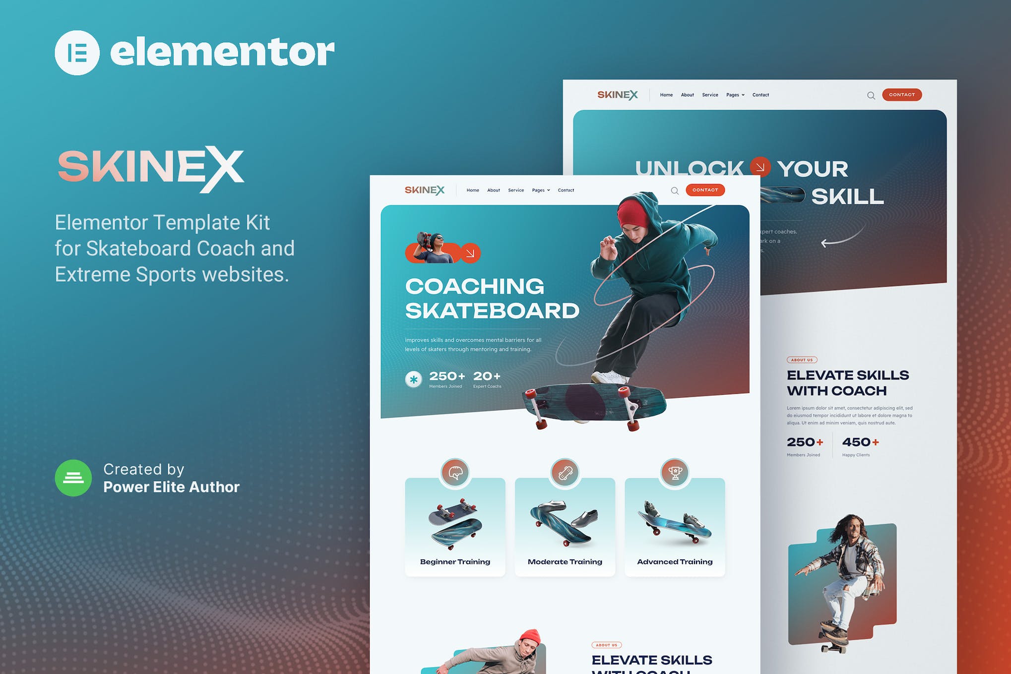 Skinex- Skateboard Coach and Lessons Elementor Template Kit
