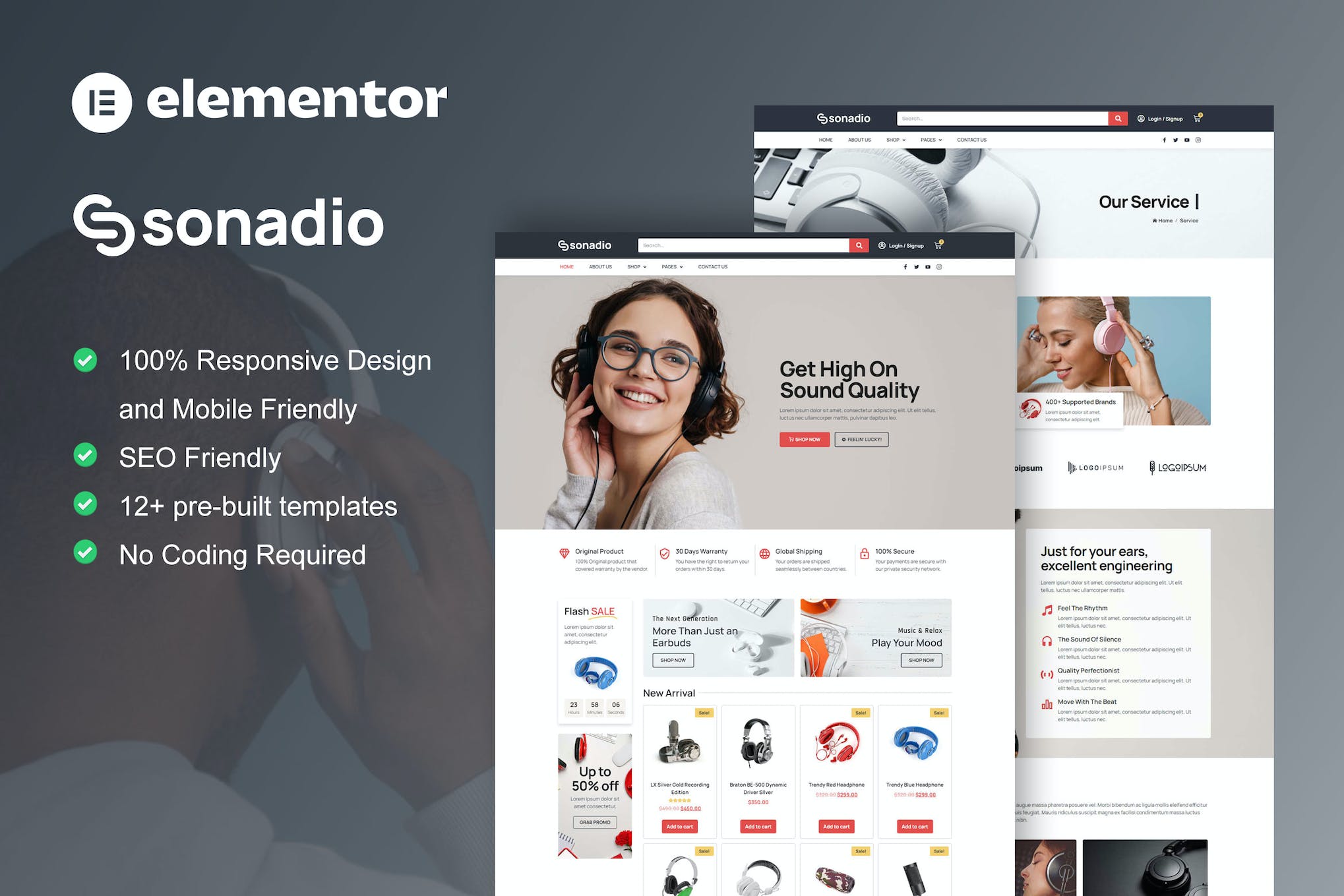Sonadio- Woocommerce Audio Store Elementor Pro Template Kit