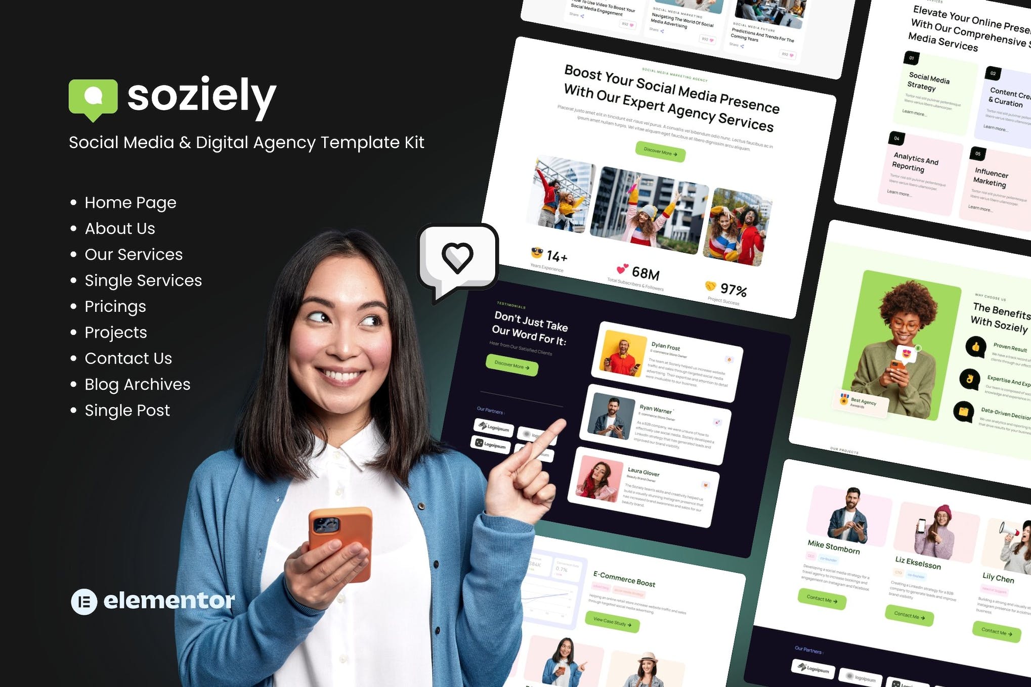 Soziely- Social Media and Digital Marketing Agency Elementor Template Kit