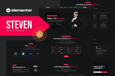 Steven- Dark CV Portfolio Resume Elementor Template Kit