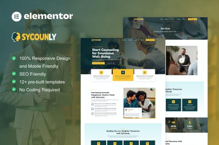 Sycounly- Psychology and Counseling Services Elementor Pro Template Kit