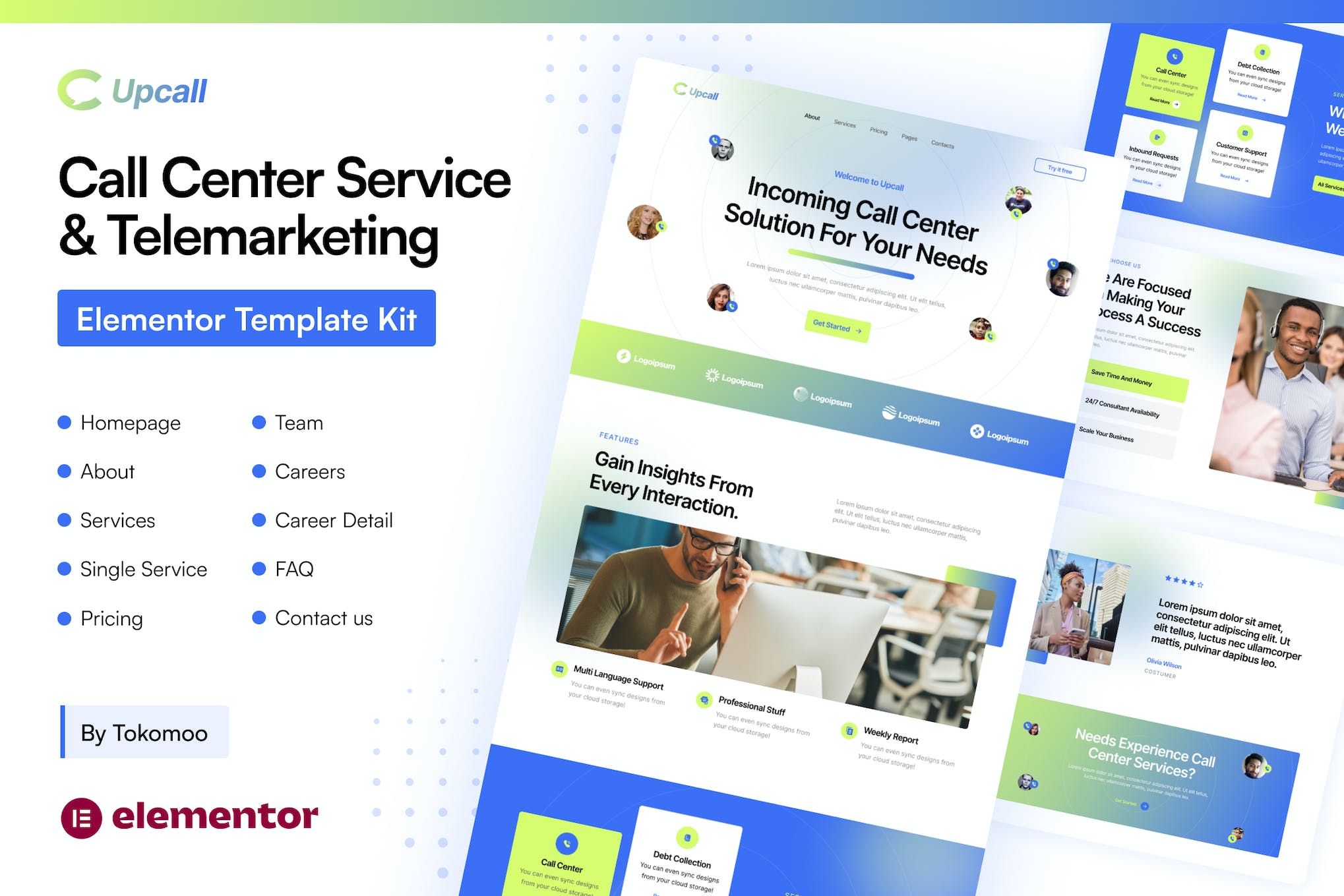 Upcall- Call Center Service and Telemarketing Elementor pro Template Kit