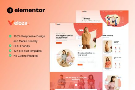 Veloza- Influencer and Talent Agency Elementor Template Kit