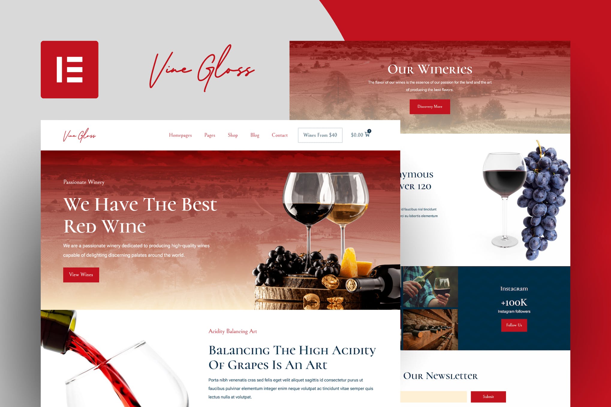 Vine Gloss- Wine Shop and Vineyard Elementor Template Kit
