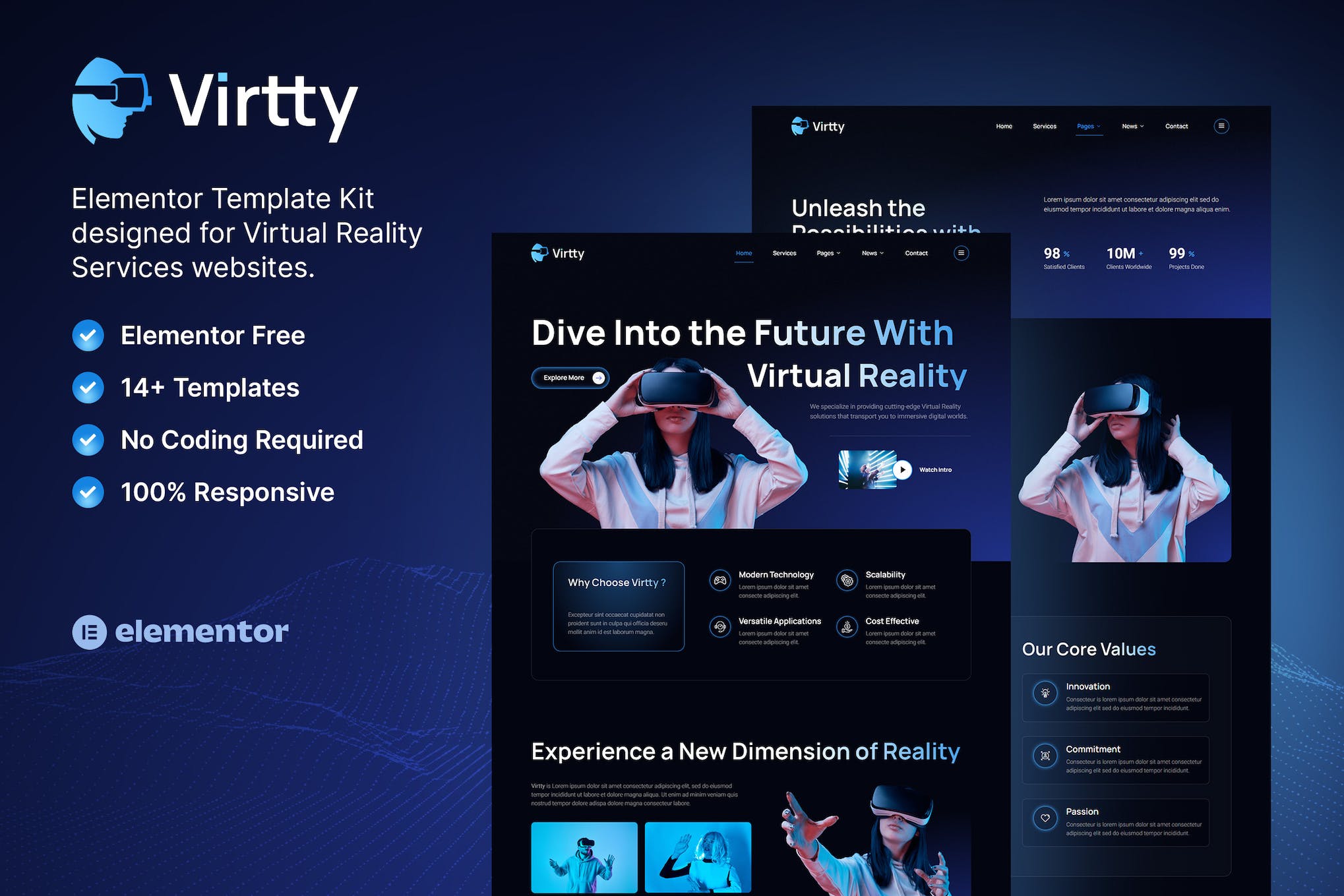 Virtty- Virtual Reality Services Elementor Template Kit