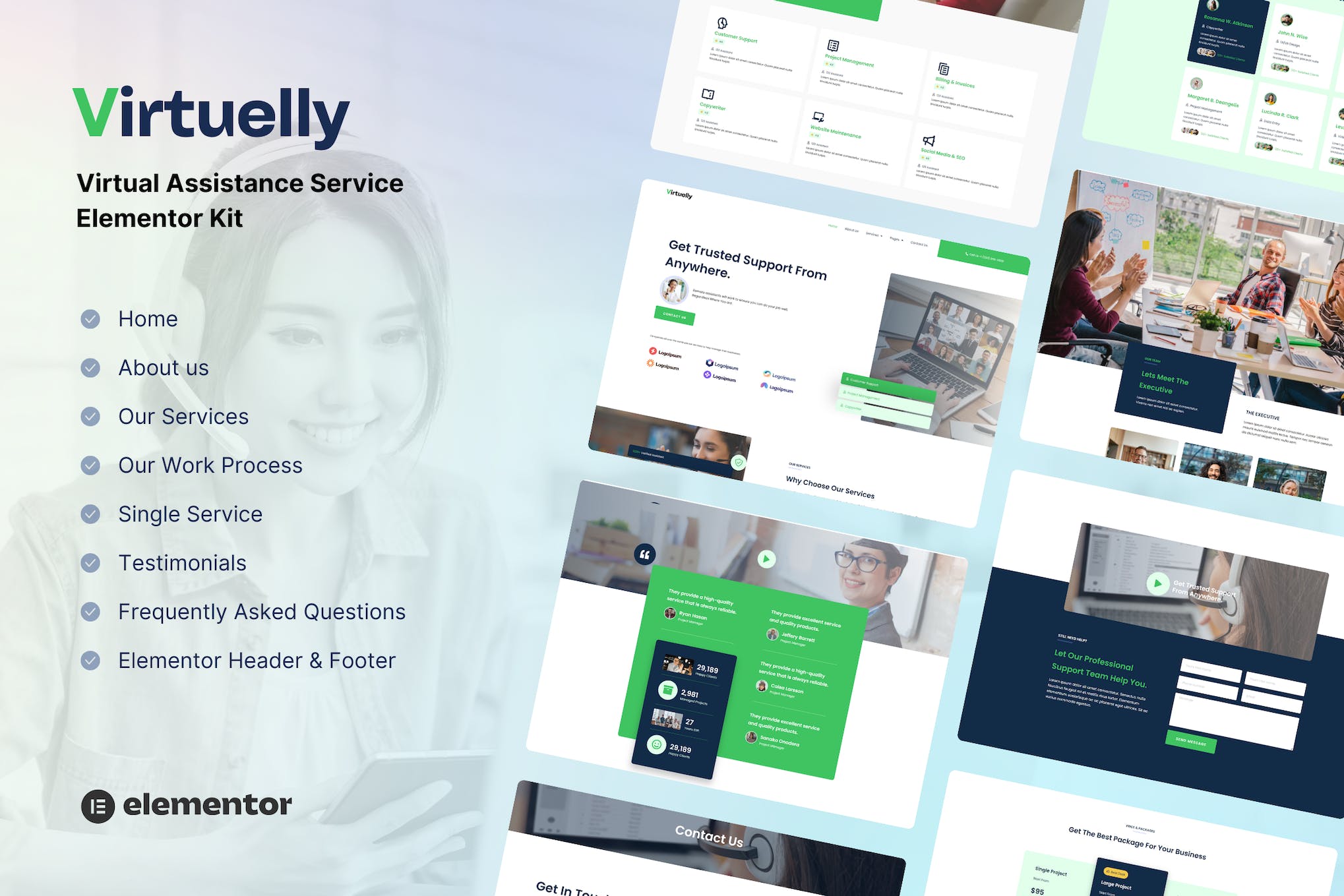Virtuelly- Virtual Assistant Service Elementor Template Kit