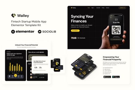 Walley- Fintech Startup Mobile App Elementor Template Kit