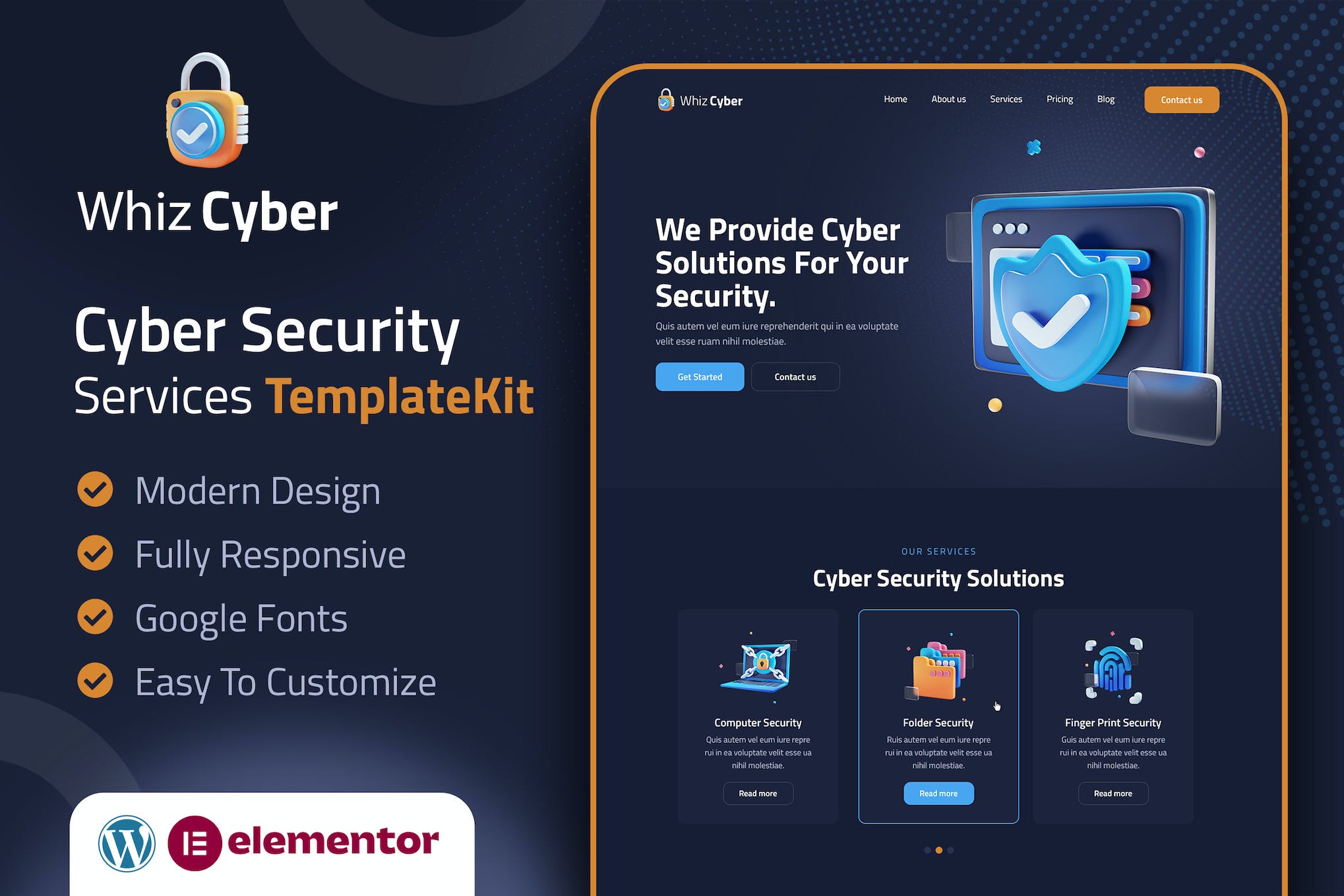WhizCyber- Cyber Security Elementor Template Kit