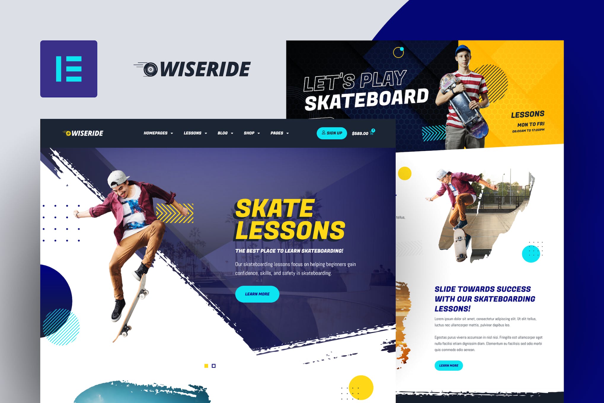 WiseRide- Skateboarding Lessons Elementor Template Kit
