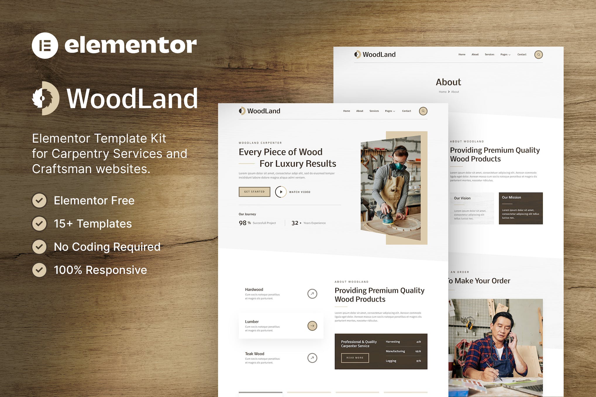 WoodLand- Carpenter and Craftsman Elementor Template Kit